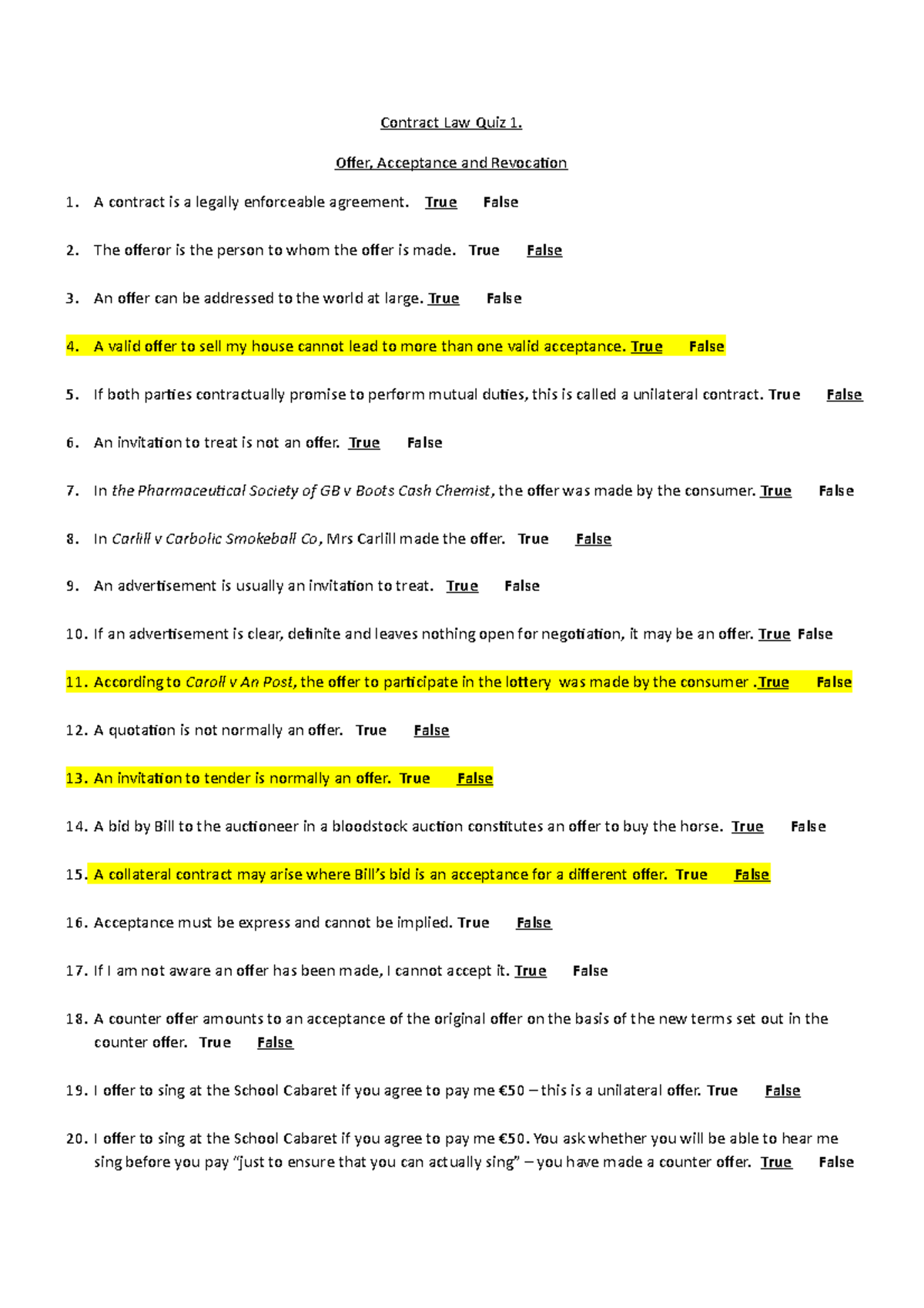 Contract Law Quiz 1 These Are Various Notes From Different Law Modules Including Liz Contract Law Quiz 1 These Are Various Notes From Different Law Modules Including Liz