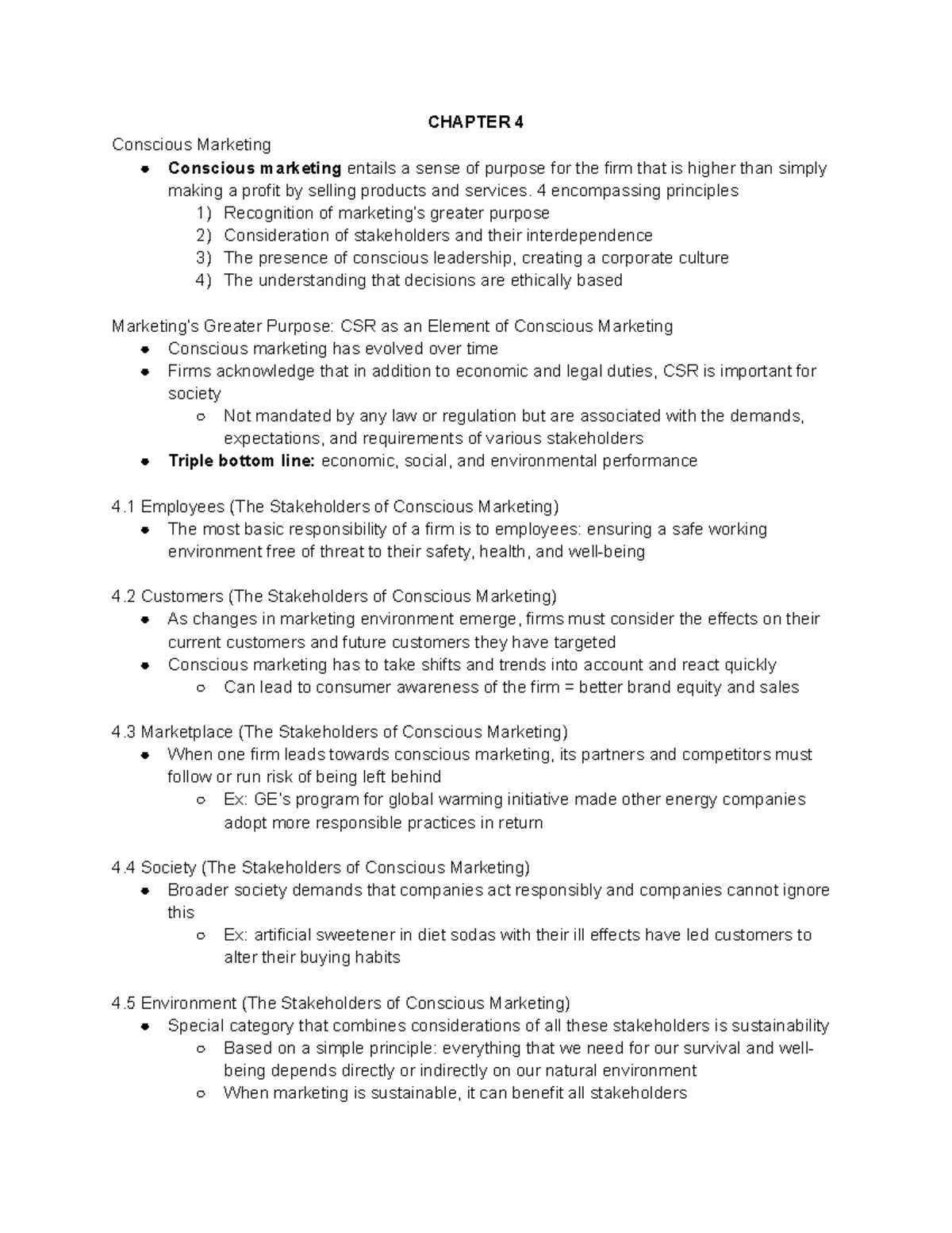 MK323 Lecture 4 Notes - CHAPTER 4 Conscious Marketing Conscious ...