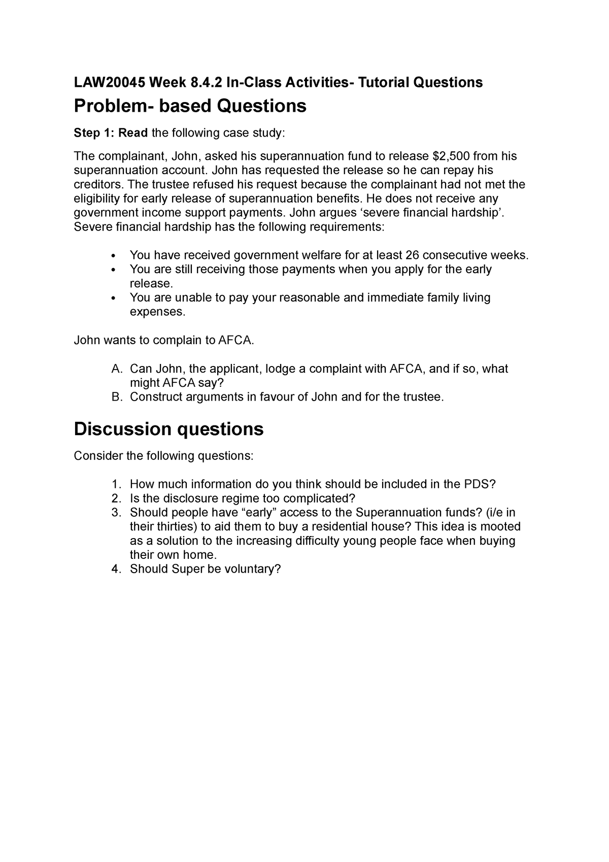 LAW2004 5 Week 8 Tutorial - LAW20045 Week 8.4 In-Class Activities ...