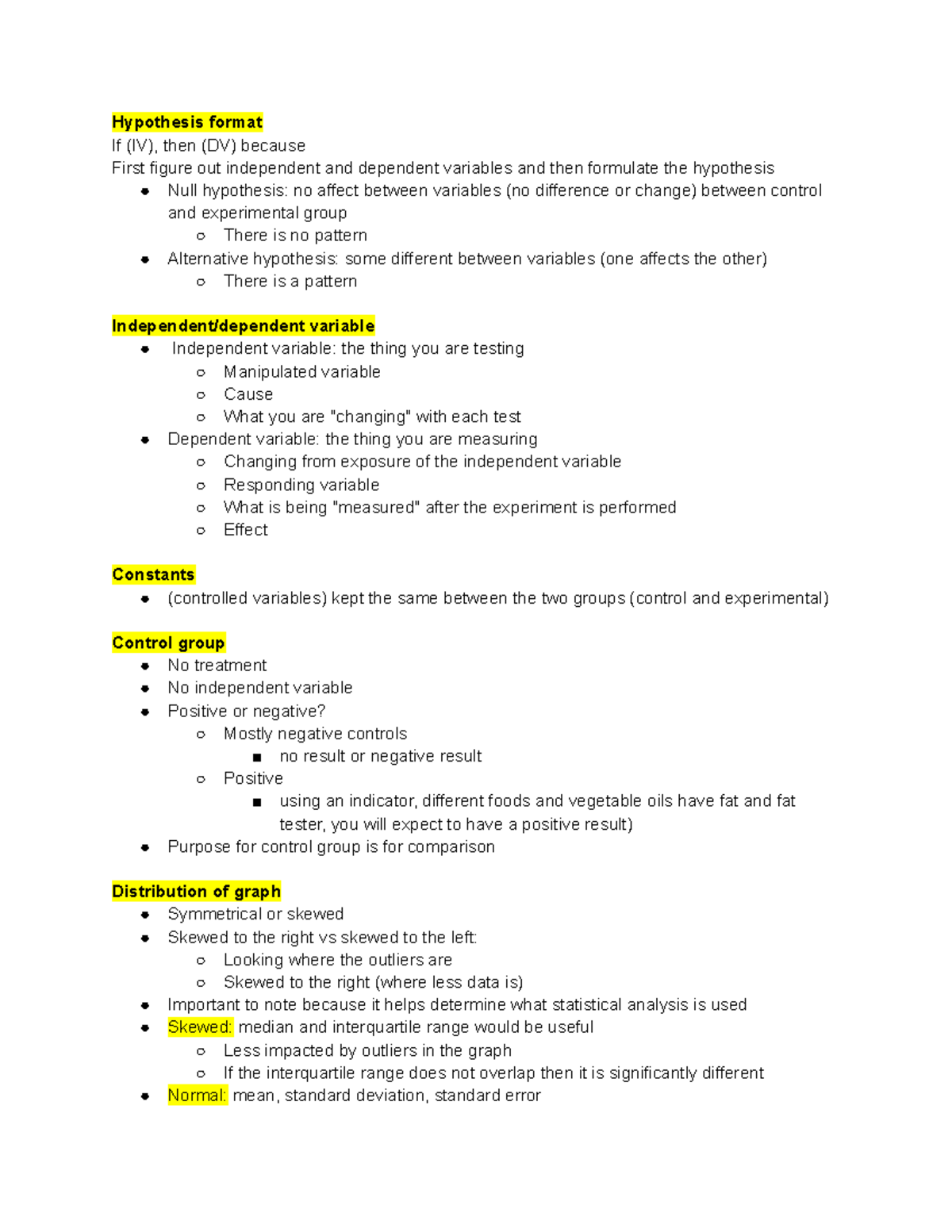 hypothesis format biology