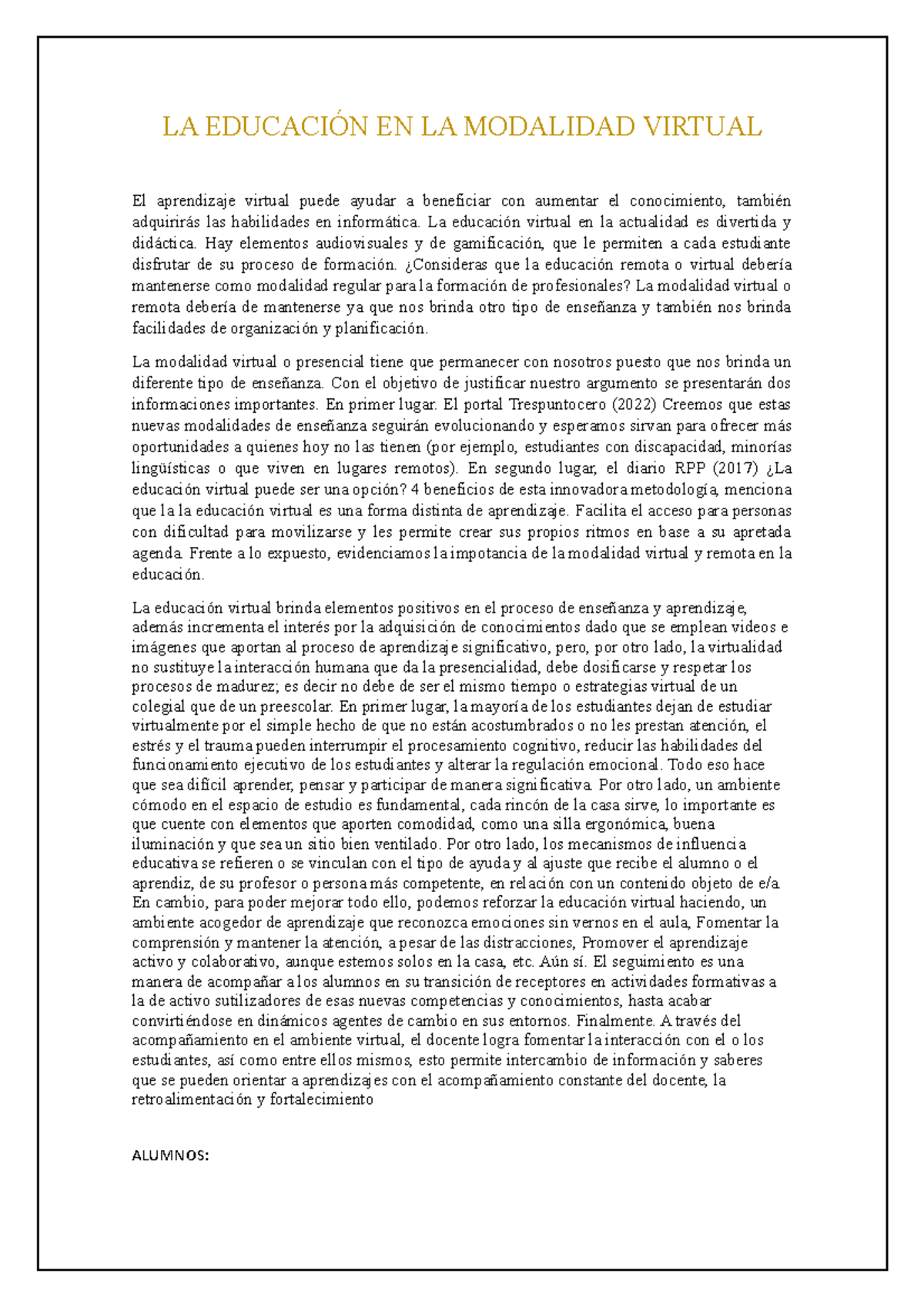 La educación en la modalidad virtual - LA EDUCACIÓN EN LA MODALIDAD ...