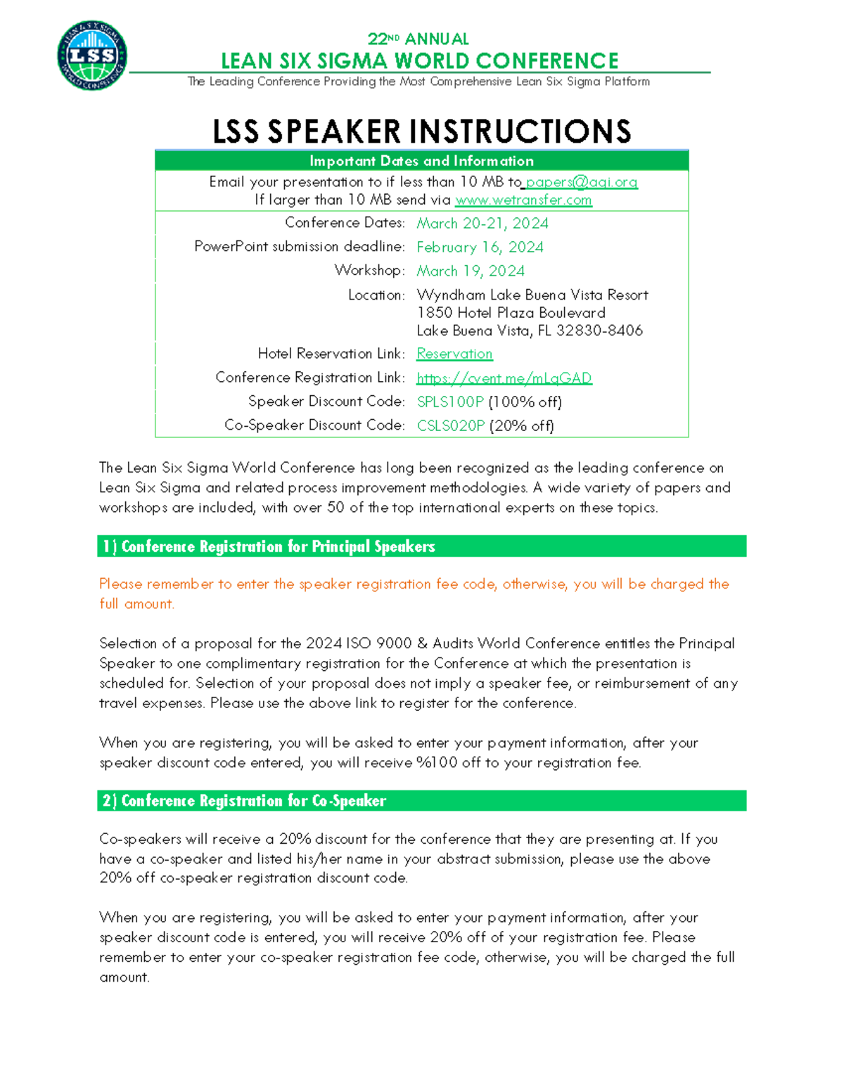 Speaker Instructions LSS2024 - 22 ND ANNUAL LEAN SIX SIGMA WORLD ...