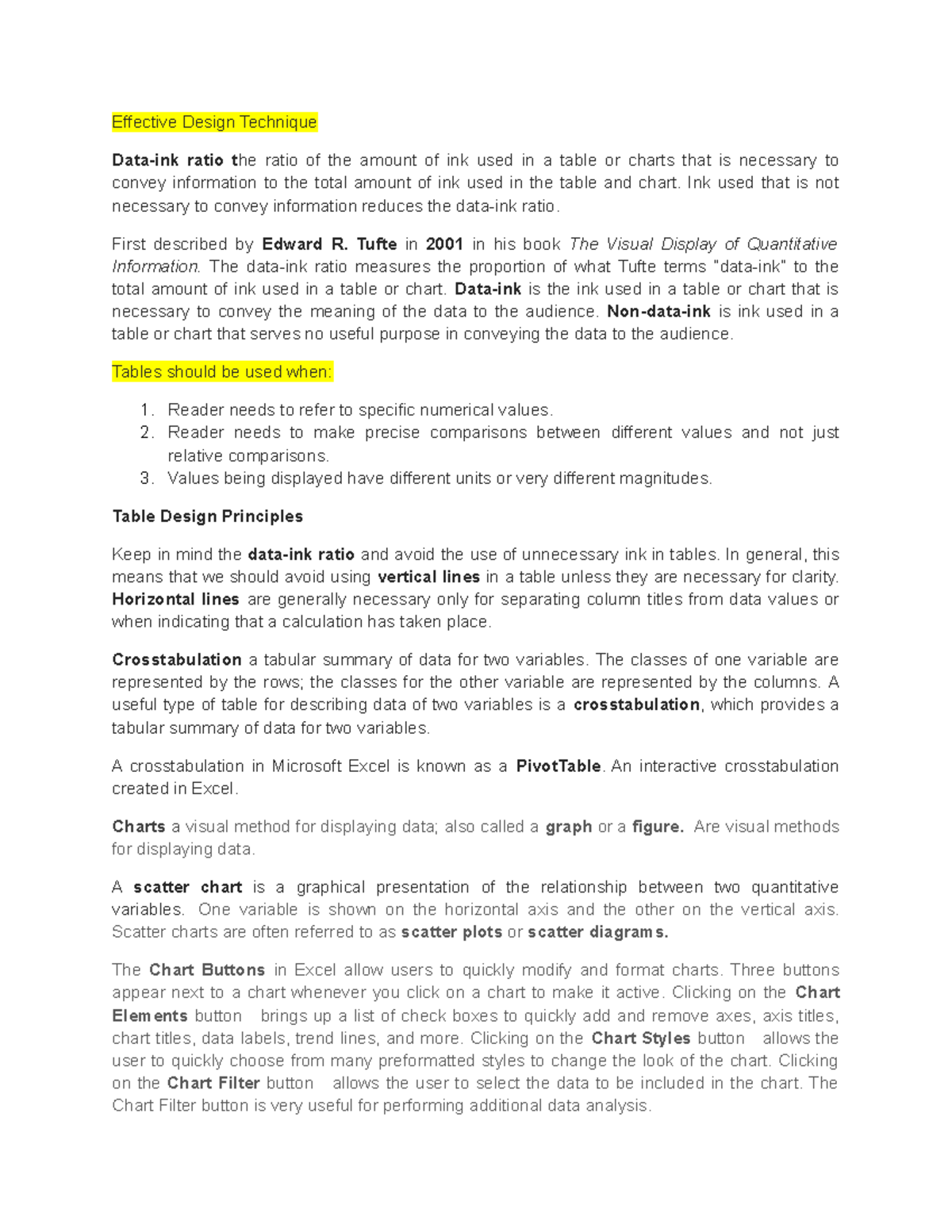 Module 3 Business Stats - Effective Design Technique Data-ink ratio the ...