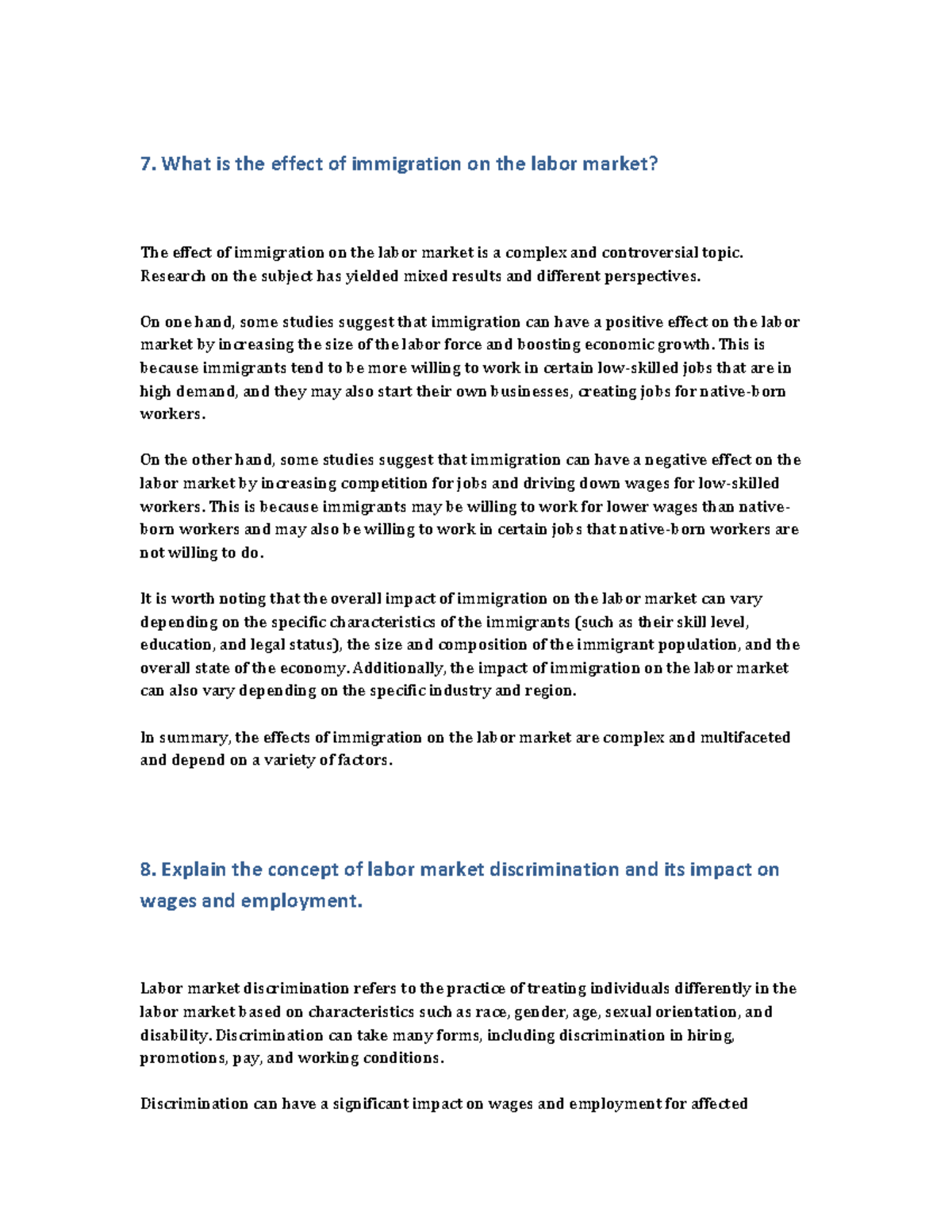 Labour Economics 2 - 7. What is the effect of immigration on the labor ...