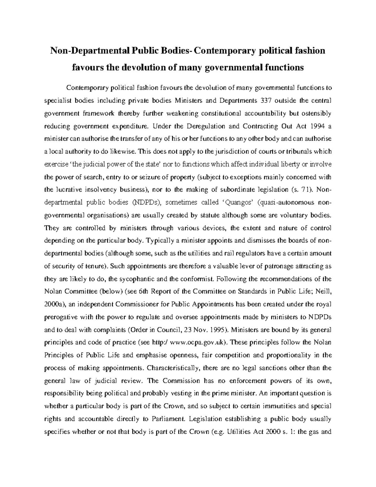 Non-Departmental Public Bodies- Contemporary political fashion favours ...