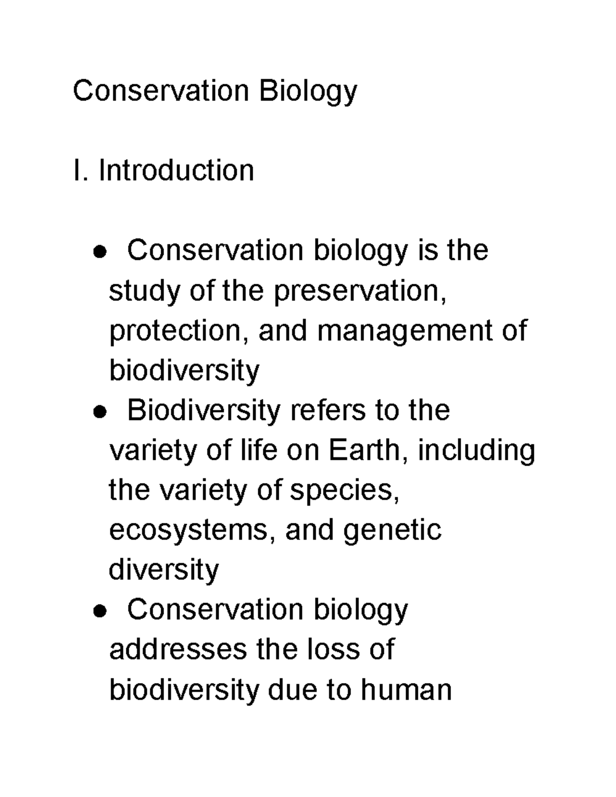 Conservation Biology - Google Docs - Conservation Biology I ...