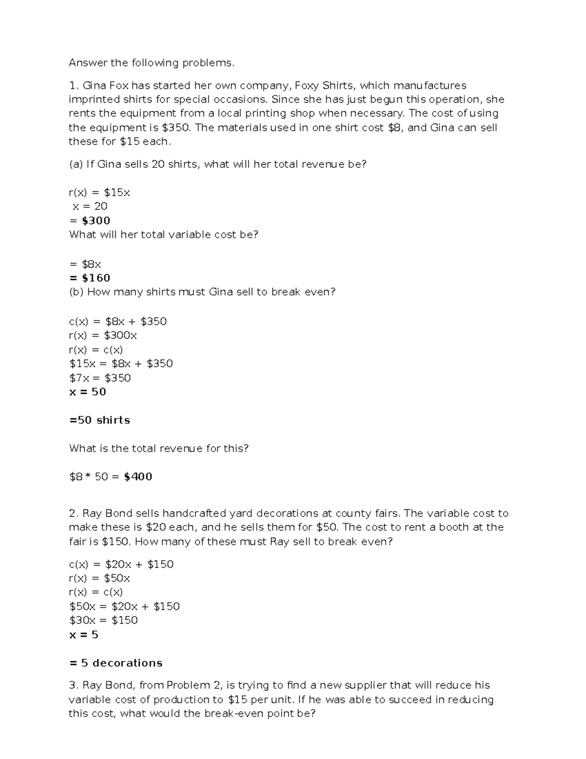 Assignment Management Science Answer The Following Problems Gina