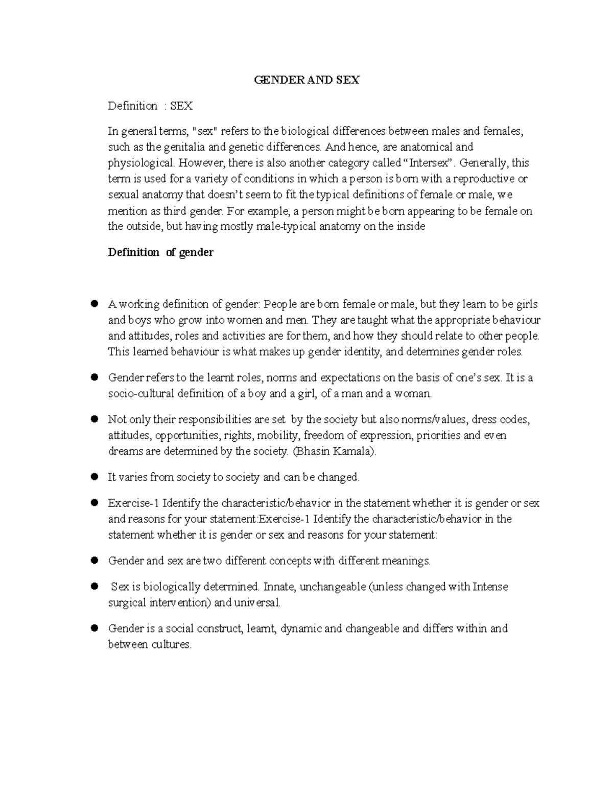 2nd internal - HR-Gender notes - GENDER AND SEX Definition : SEX In ...