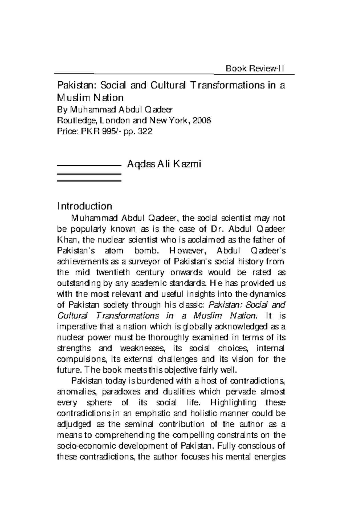 Book Review -I1 v16 2 2015 - Book Review-II Pakistan: Social and ...
