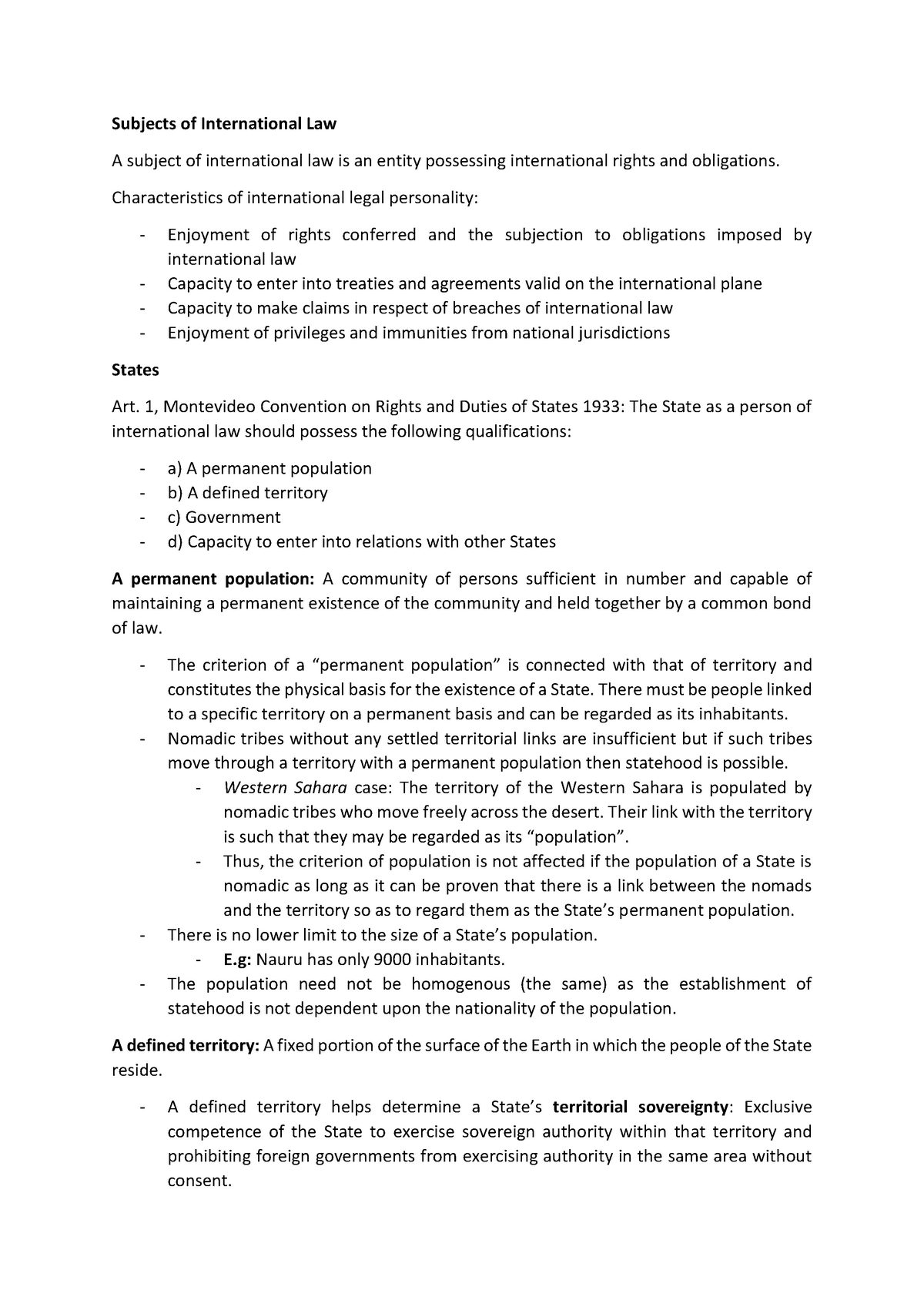 Subjects of International Law - Characteristics of international legal ...