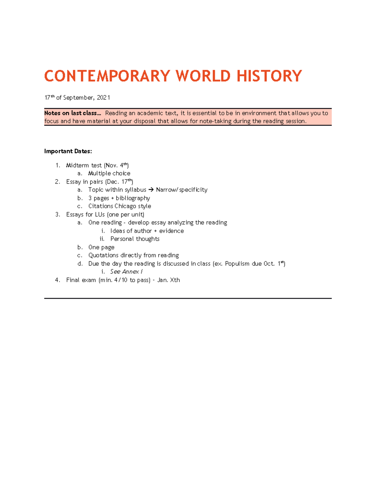 Introduction To History - U1 - CONTEMPORARY WORLD HISTORY 17 Th Of ...