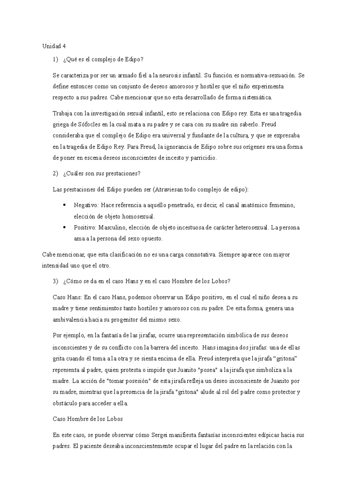Respuestas parcial - knkj - Unidad 4 1) ¿Qué es el complejo de Edipo ...