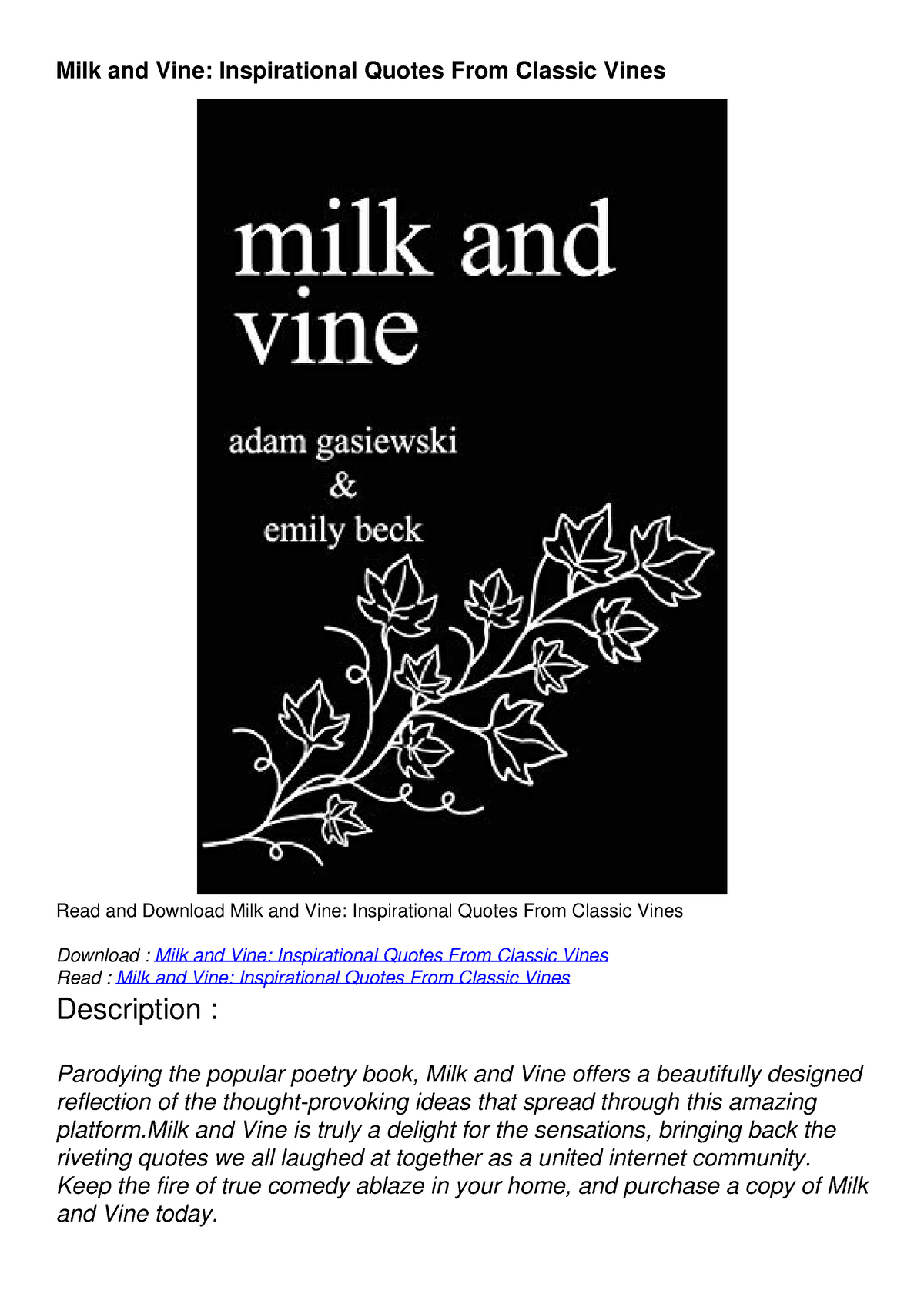 PDF READ Milk and Vine: Inspirational Quotes From Classic Vines ...