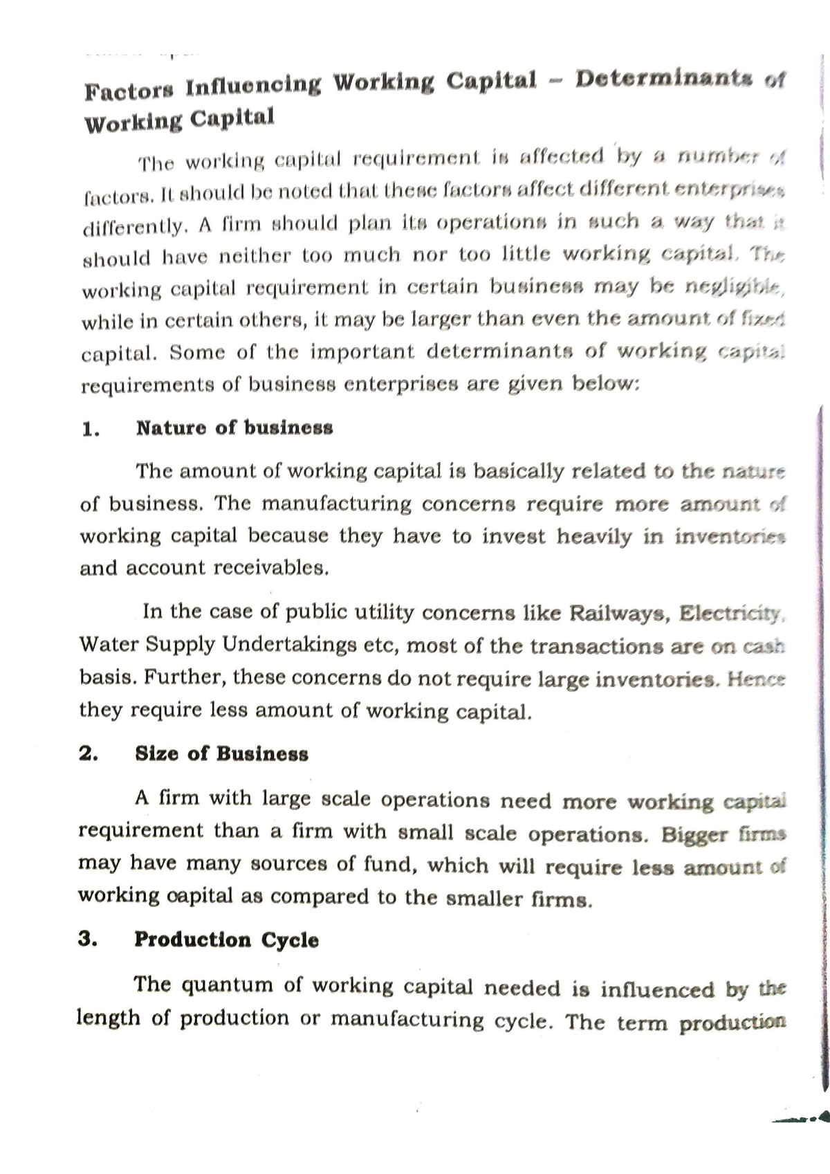 Factors Influencing Working Capital - B.com Finance And Taxition - Studocu