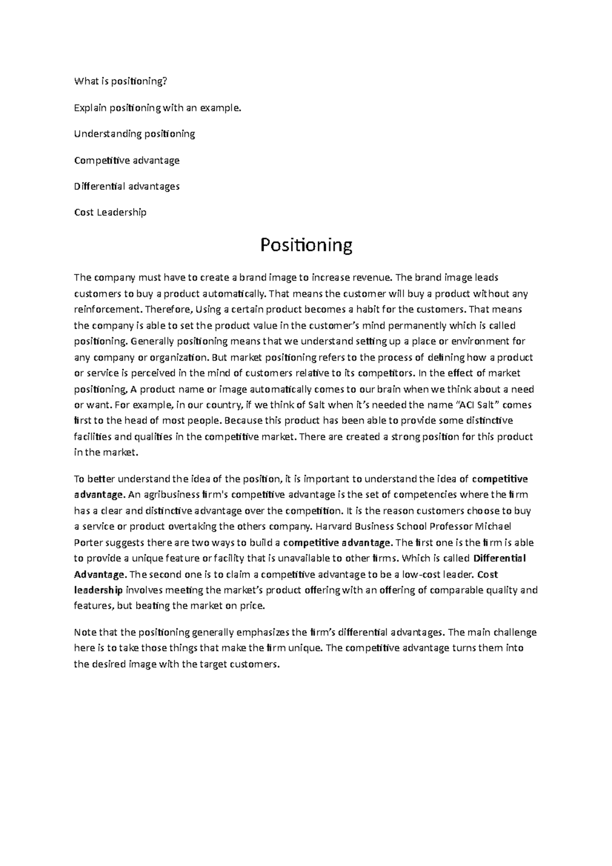 What is positioning - assignment - What is positioning? Explain ...