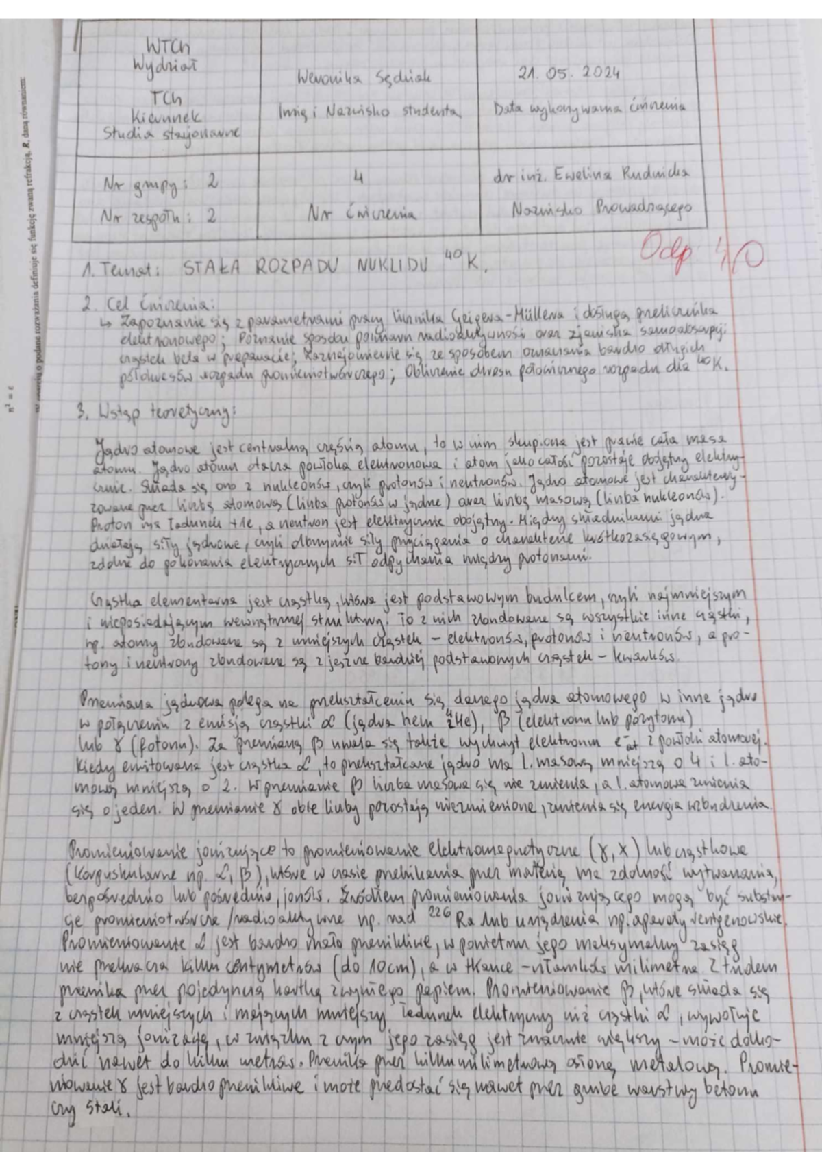Stała rozpadu nuklidu 40K - WTCh Wydriat Wevonihe Sadicis 21.05 TCh ...