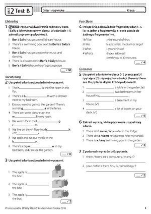 Brainy Kl5 Unit Test 1 A - Sprawdzian Dla Klasy 5 - UNIT 1 Test A Imię ...