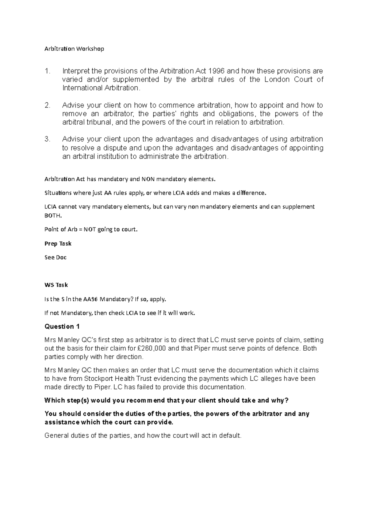 Arbitration Workshop - Interpret the provisions of the Arbitration Act ...
