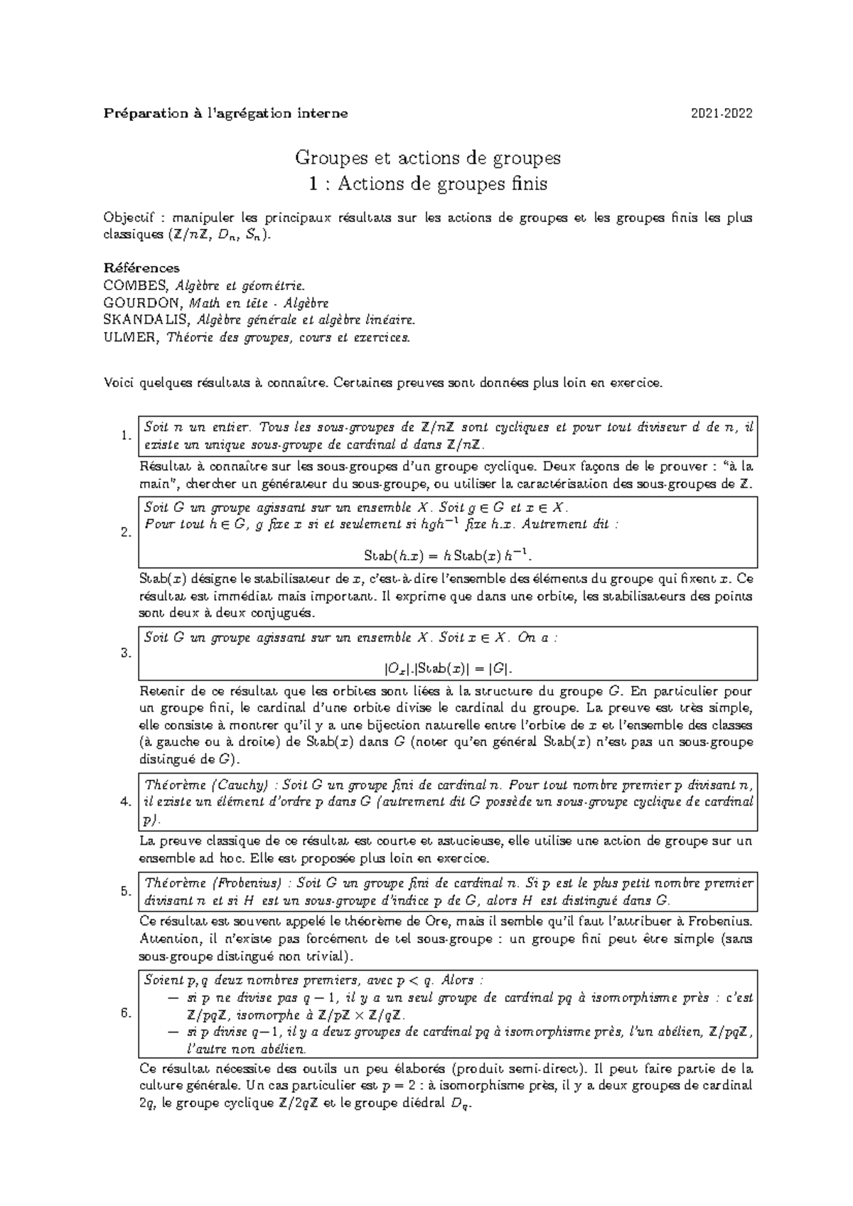 Exercices groupes actions 2122 Pr ́eparation `a l’agr ́egation — free download