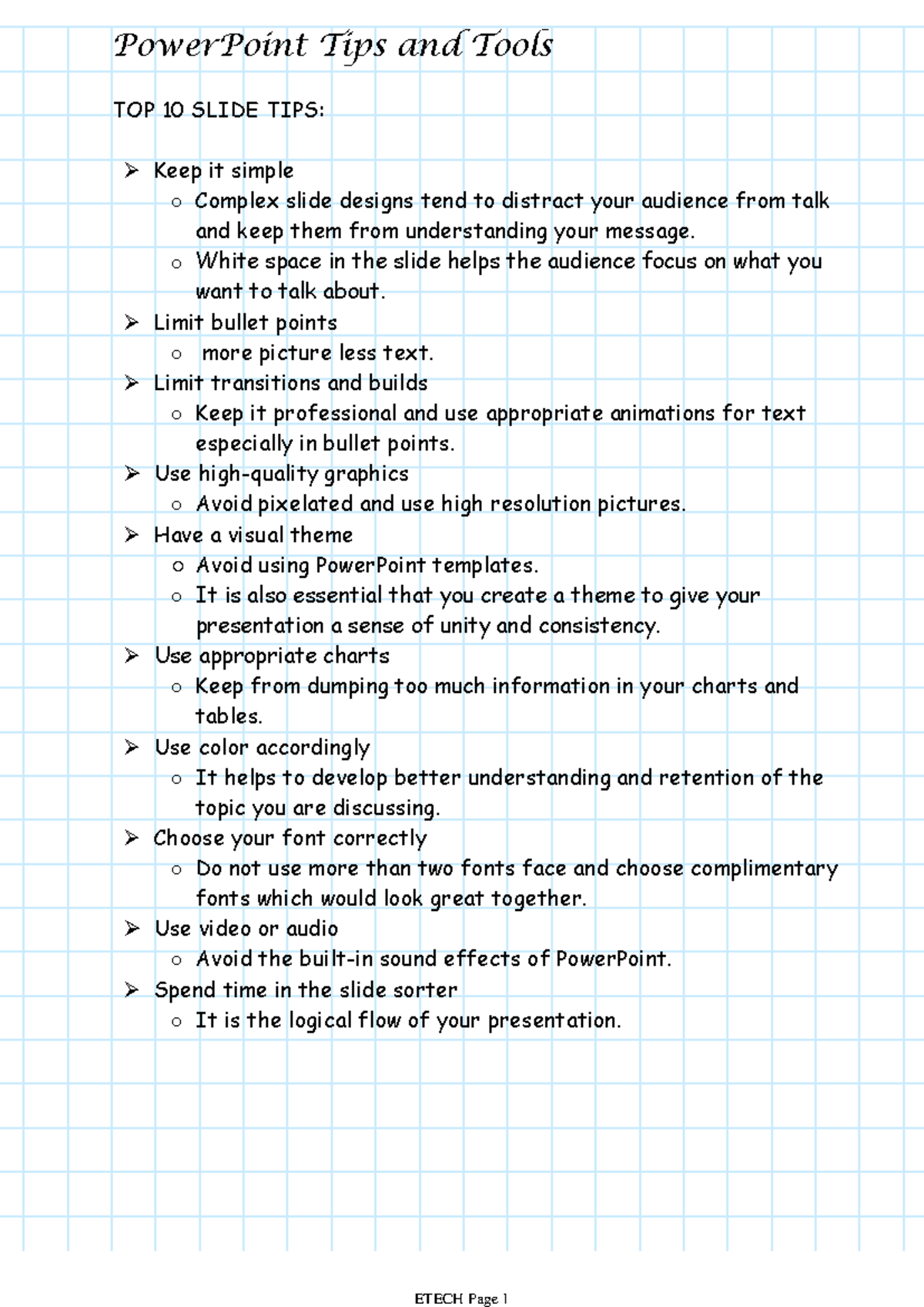 Etech 2ND Quarter ( Lesson 6-8) - TOP 10 SLIDE TIPS: Keep it simple ...