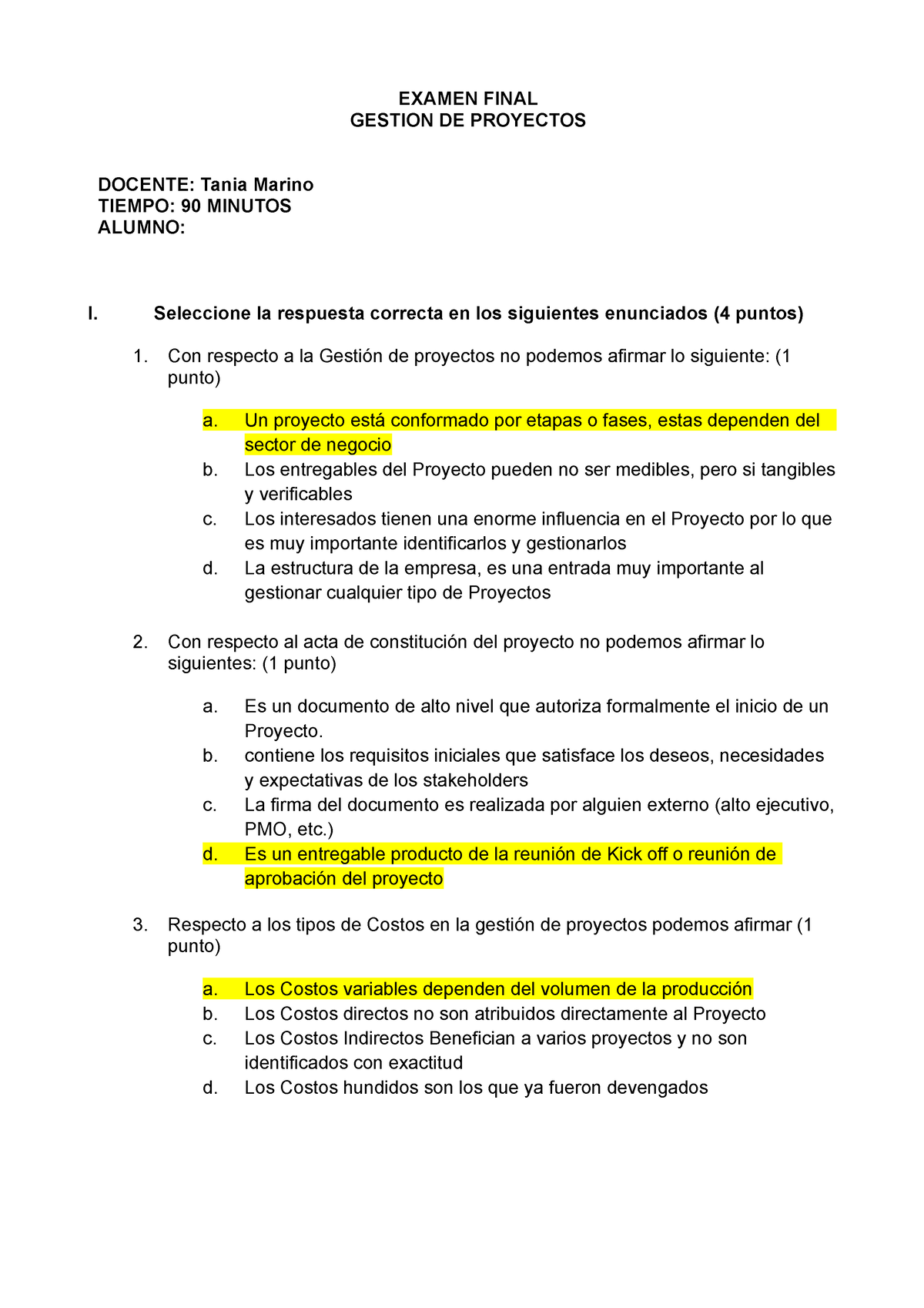 Examen Final Gestion DE Proyectos - EXAMEN FINAL GESTION DE PROYECTOS ...