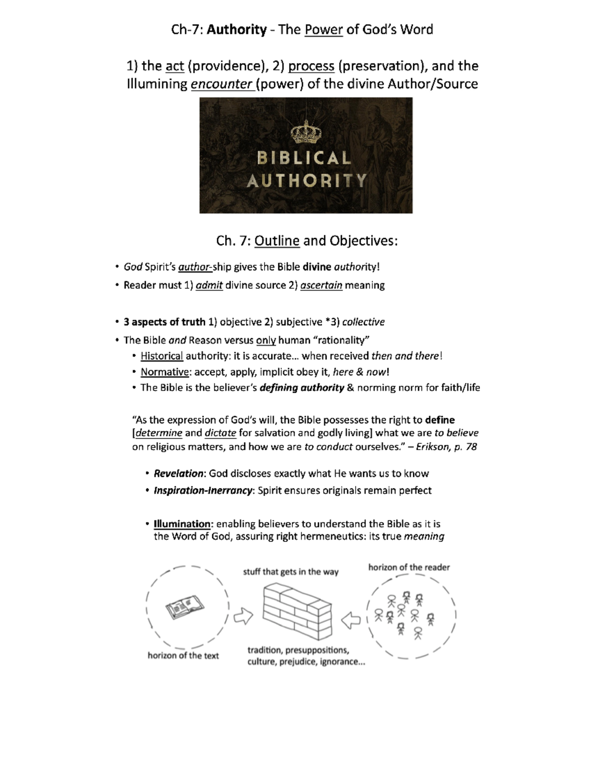 Ch7 notes: Authority-The power of God's Word - THEO 201 - Studocu