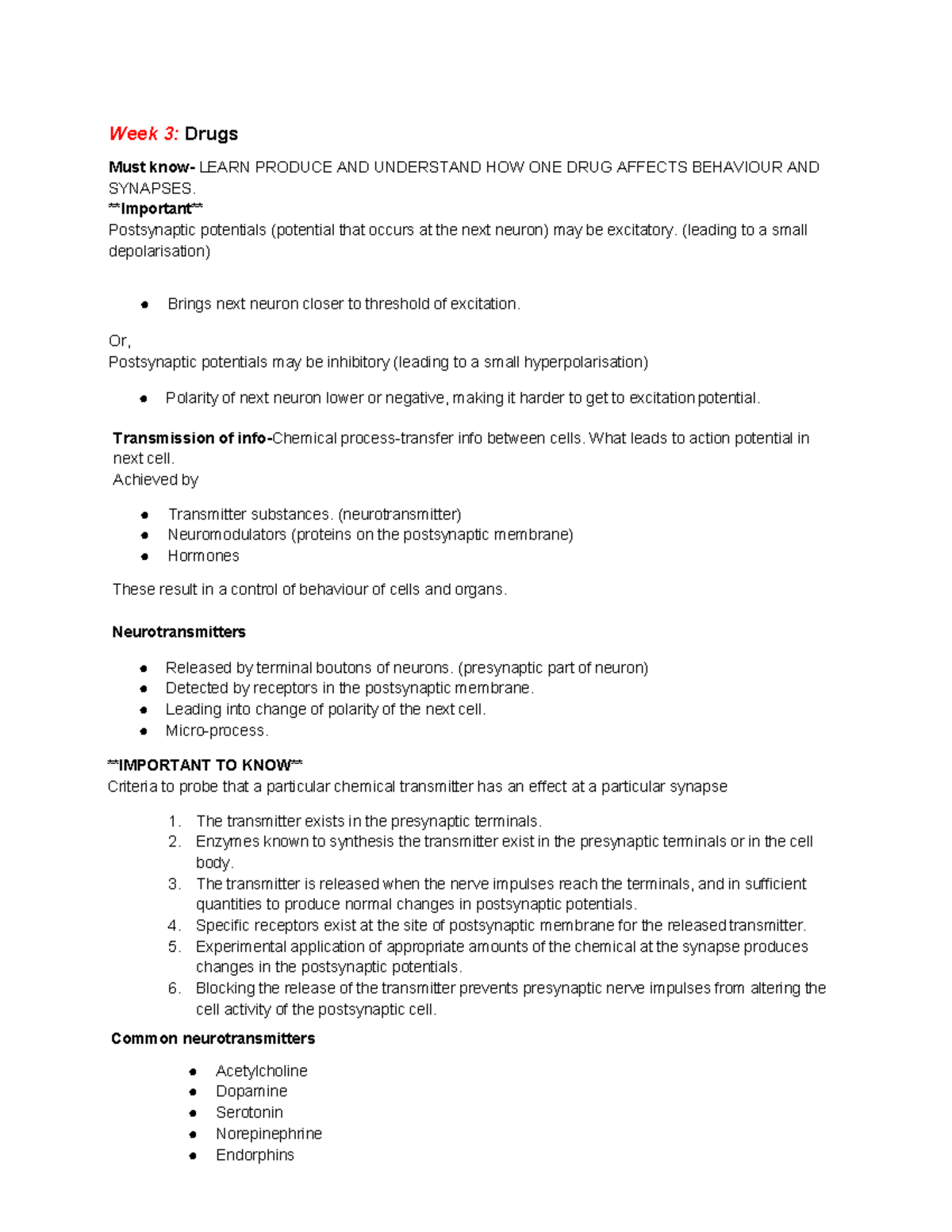 Week03 Drugs -Exam Notes - Week 3: Drugs Must know- LEARN PRODUCE AND ...