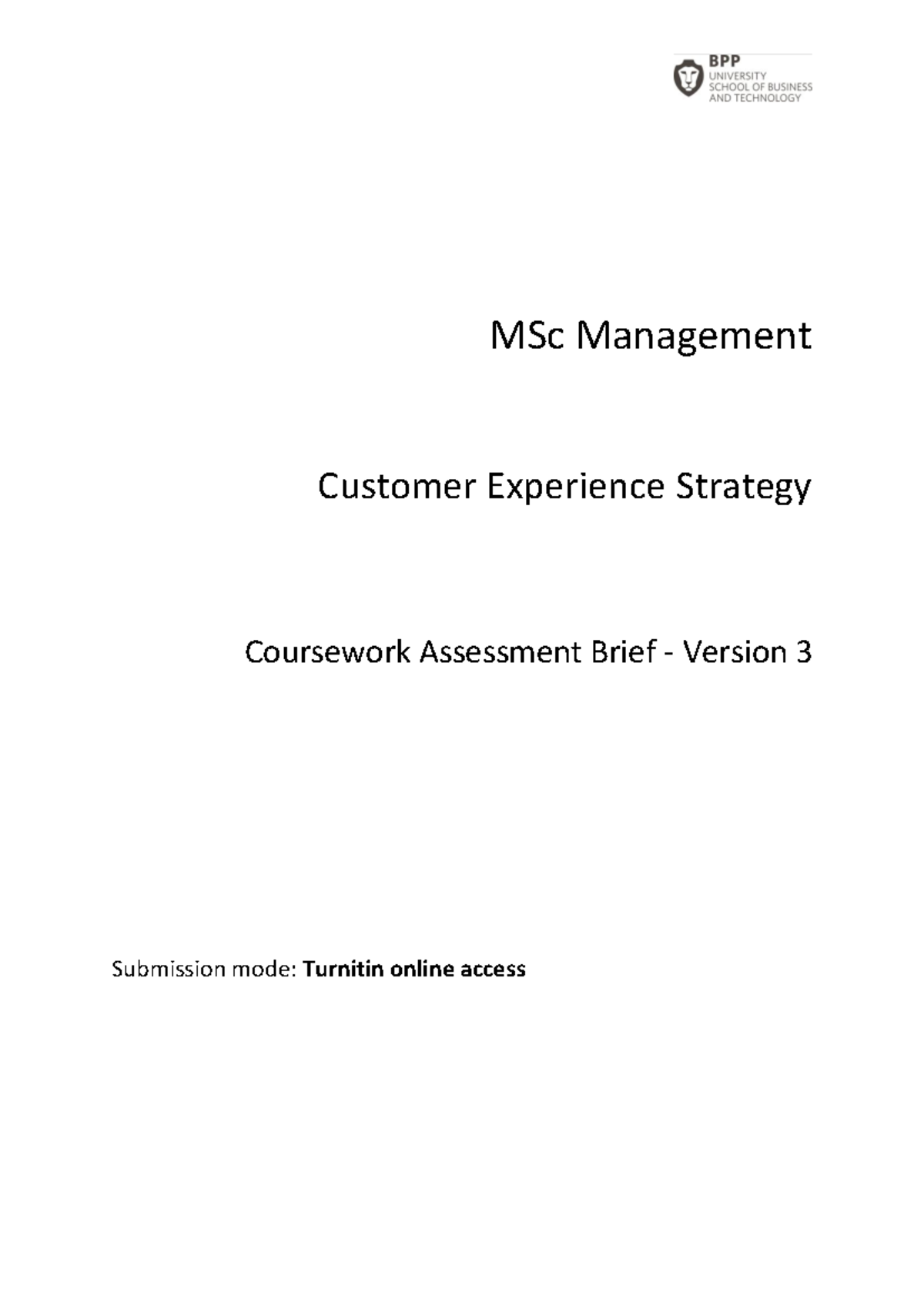 Customer Experience Strategy CW3 - Summative Brief - Student Version ...