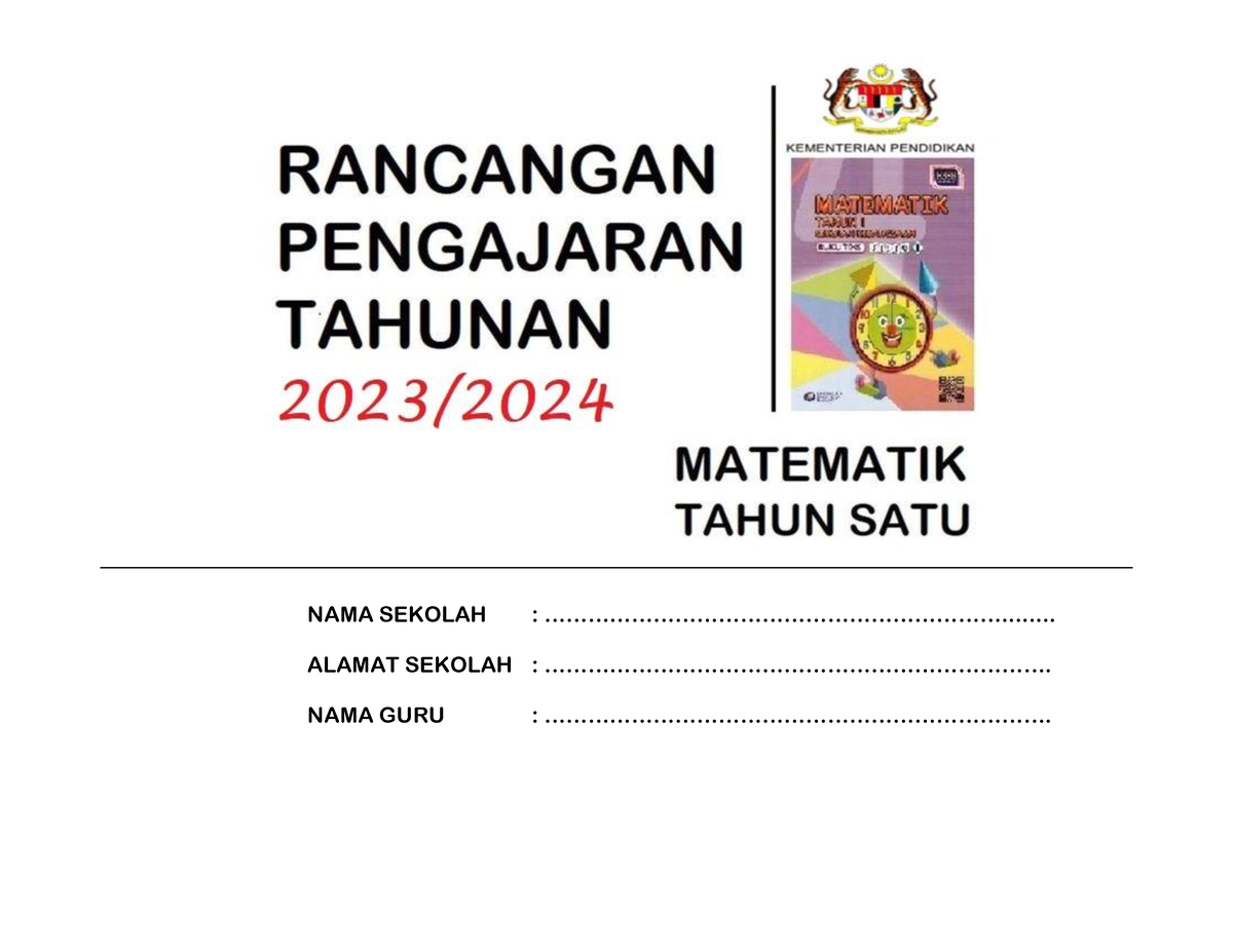 RPT MATE THN 1 2023-2024 By Rozayus Academy - NAMA SEKOLAH : - Studocu