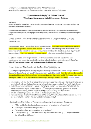 Romanticism handout 2023 - 1 | P a g e ENGL201: Ecopoetics: Romanticism ...