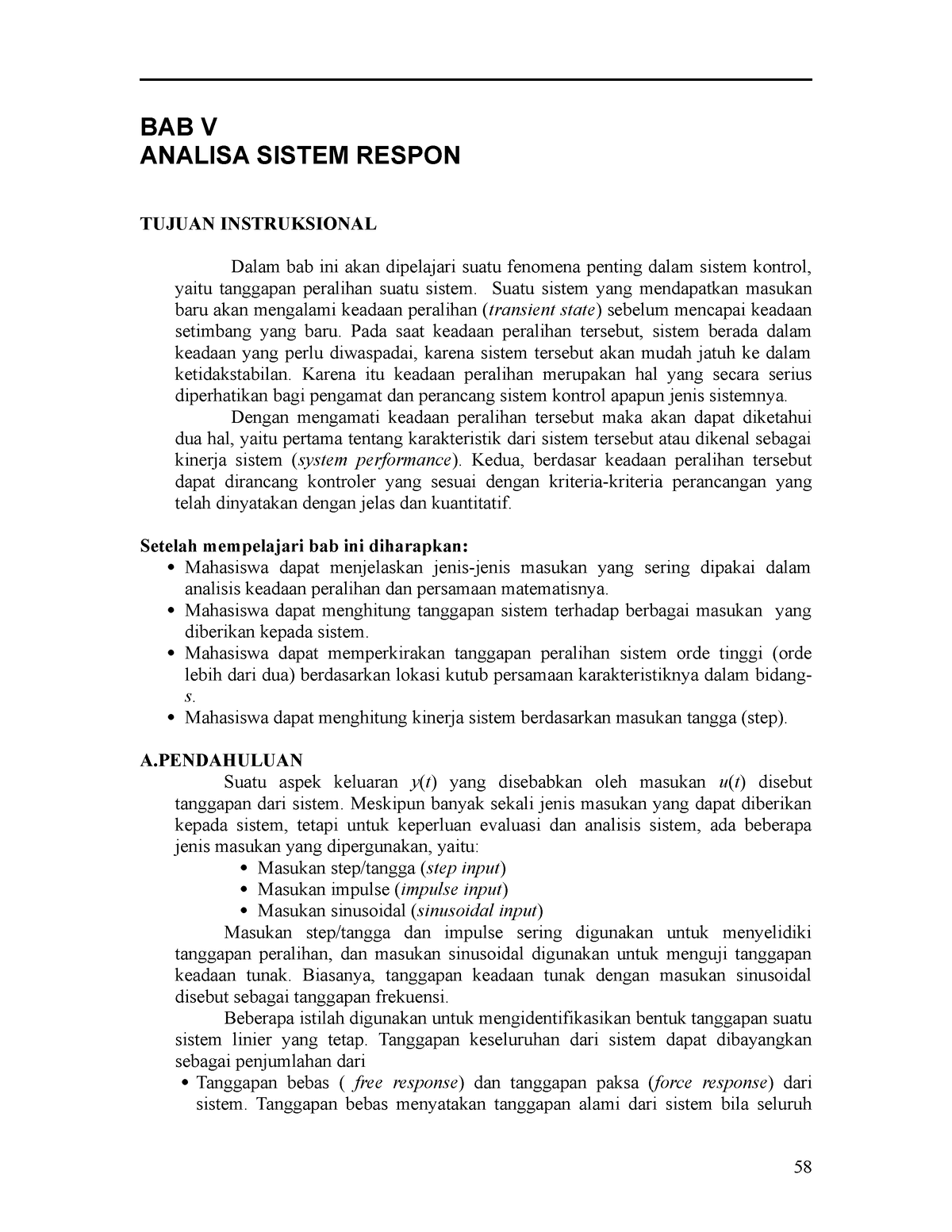 Bab 5 Analisa Sistem Respon - BAB V ANALISA SISTEM RESPON TUJUAN ...