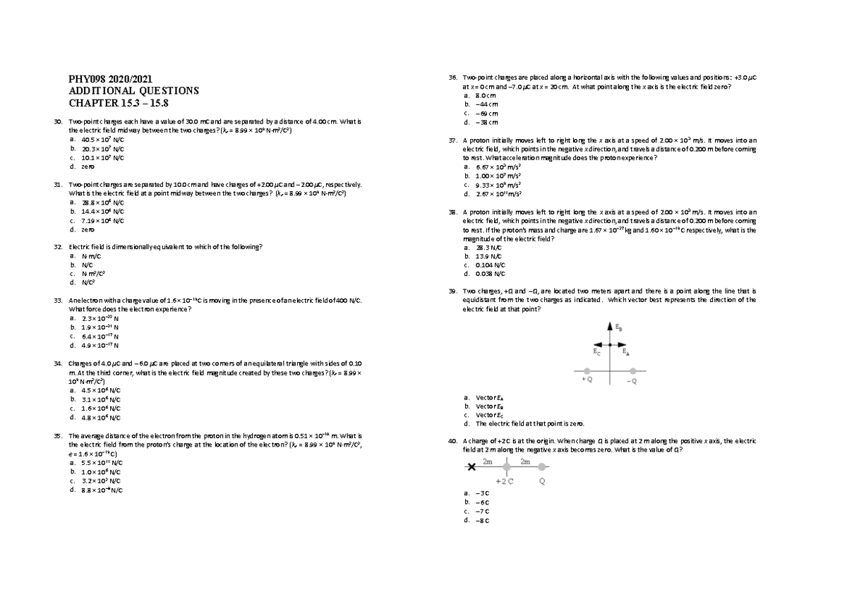 Copy of Additional Questions Chapter 15.3 - 15 - PHY098 2020 ...