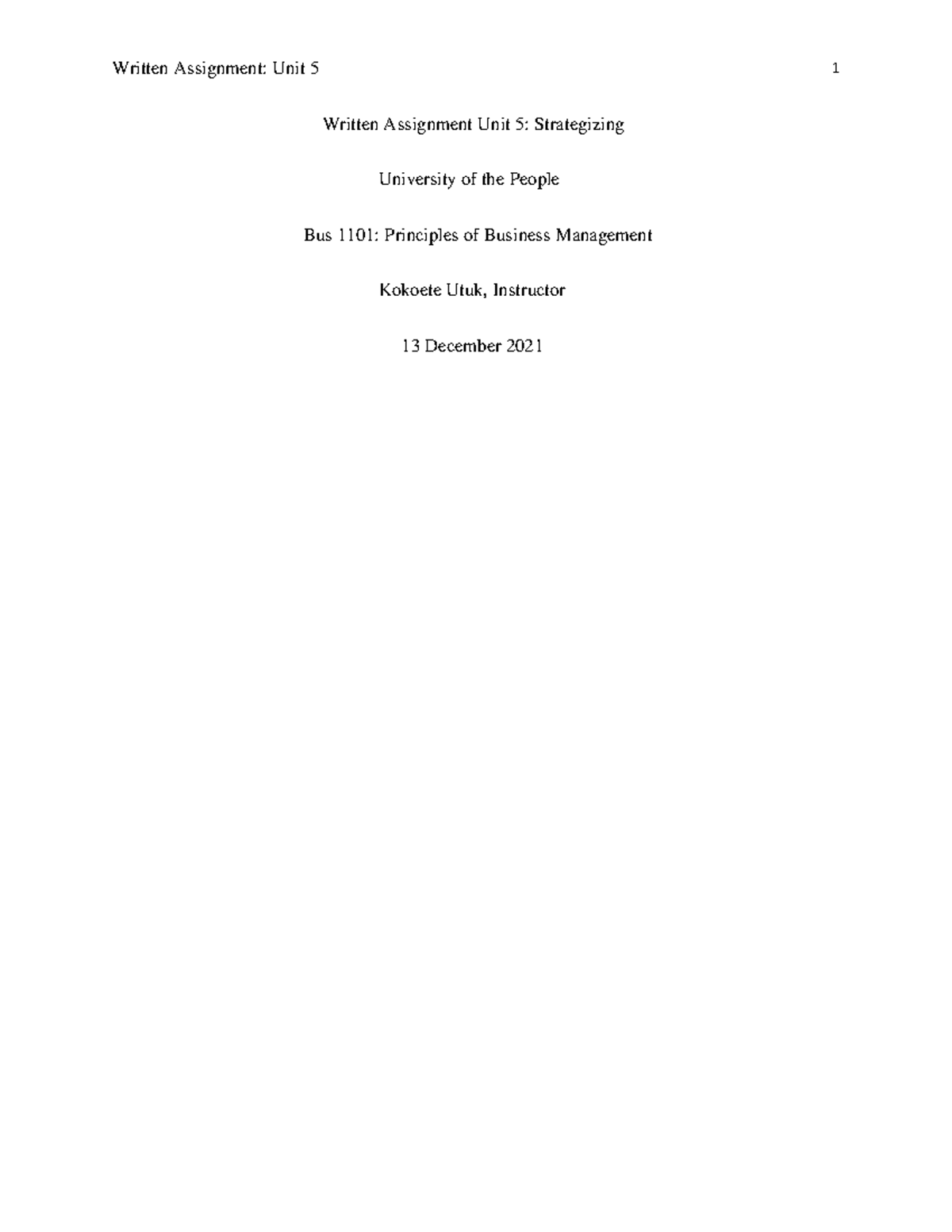 UNIT 5 BUS 1101 Written Assignment - Written Assignment Unit 5 ...