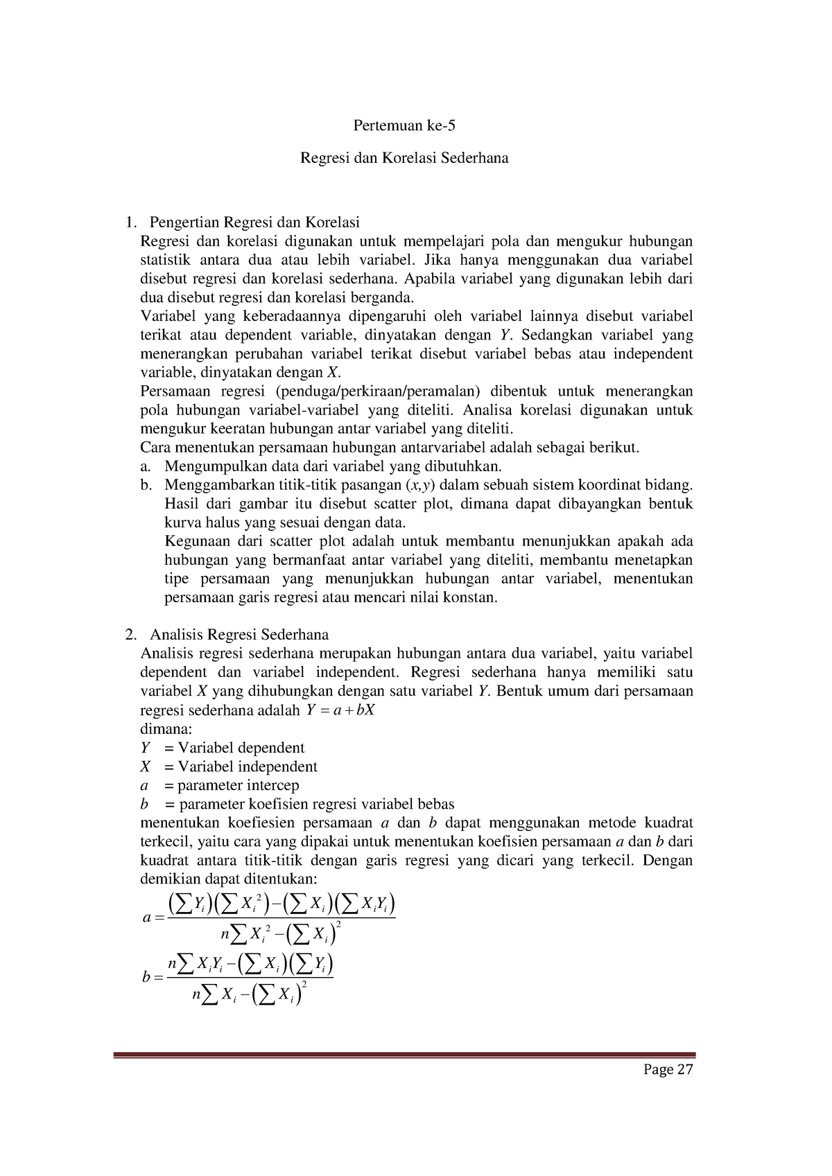 Modul Statistik Pertemuan Ke-5 Regresi Dan Korelasi Sederhana ...