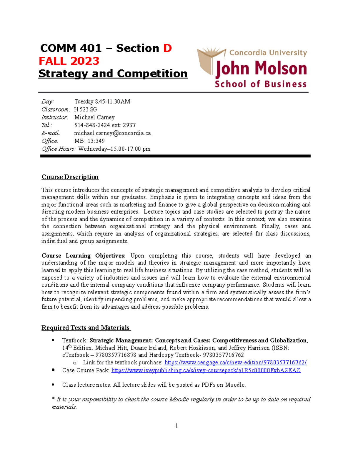 Comm 401 Course Outline 2023 Fall Carney Comm 401 Section D Fall