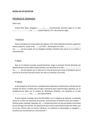 Modelo de escrito para inicio y contestación de demanda - MODELOS DE  ESCRITOS PROMUEVE DEMANDA Señor - Studocu