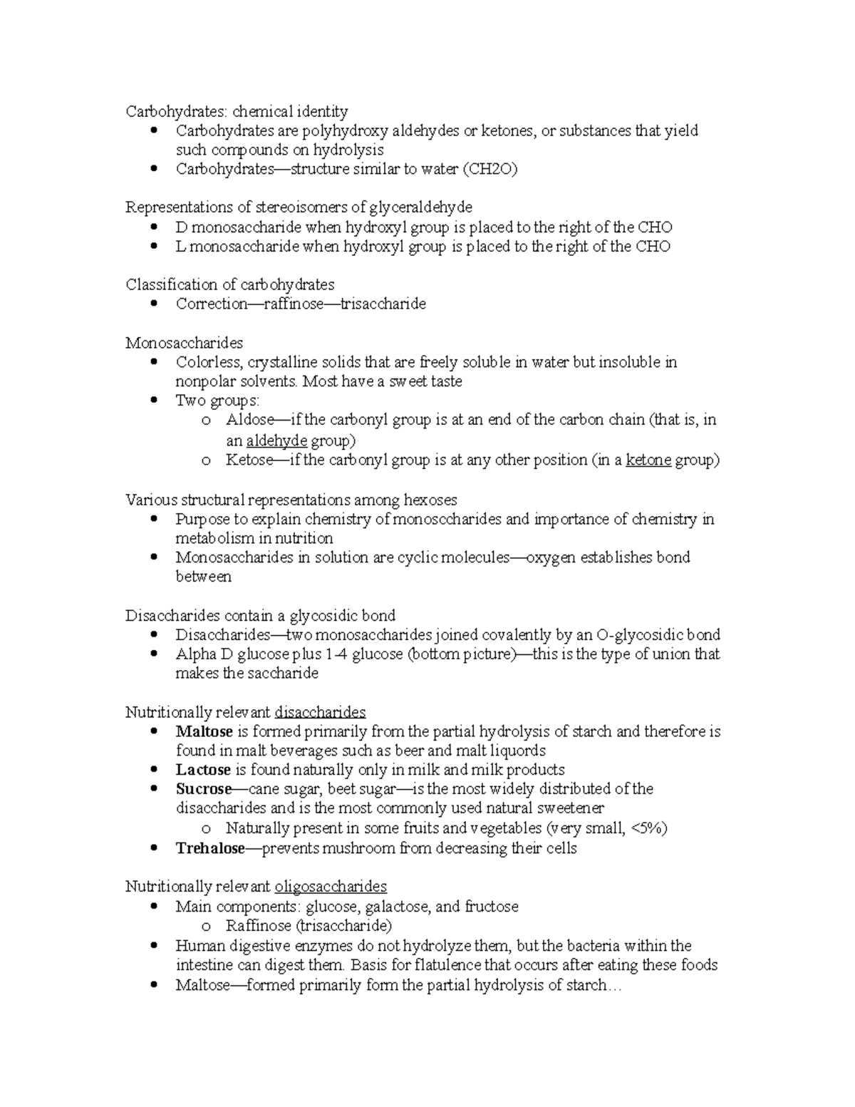 9-24 Carbohydrates - Detailed summary of carbs/study guide ...