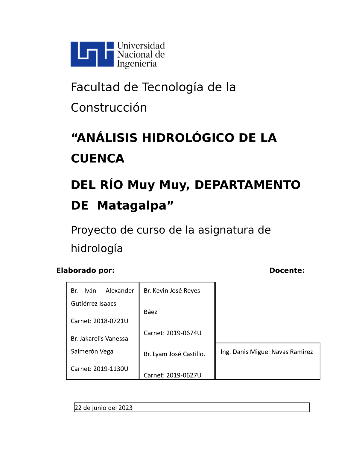 Proyecto De Hidrologia - Facultad De Tecnología De La Construcción ...