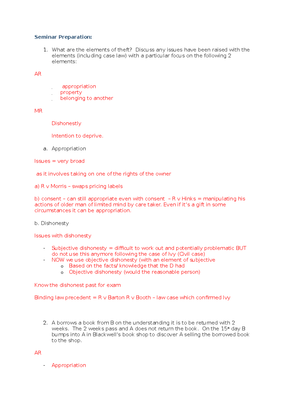 Criminal seminar week 16 Seminar Preparation What are the elements