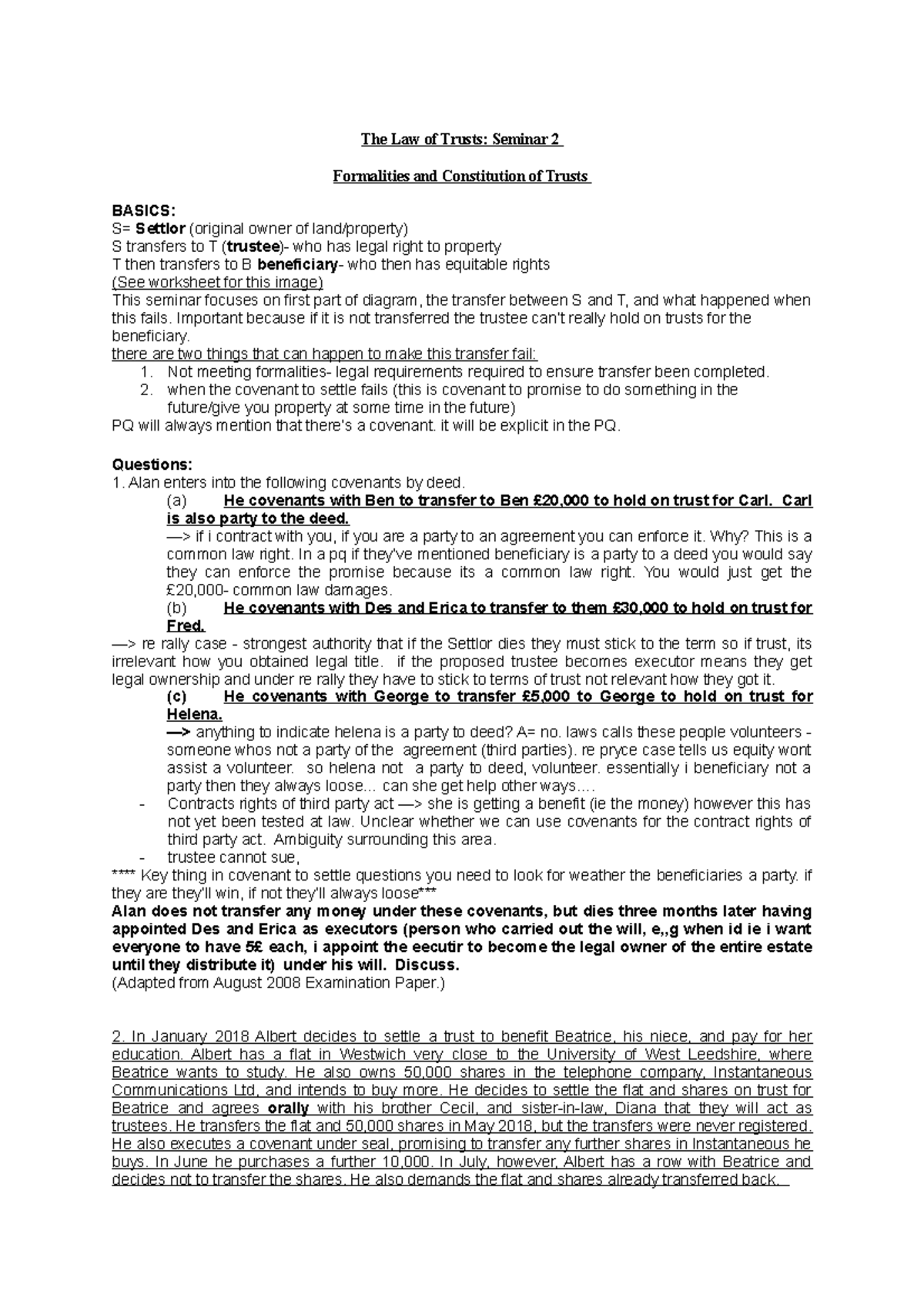 Seminar 2 - Formalities and Constitution of Trusts - The Law of Trusts ...