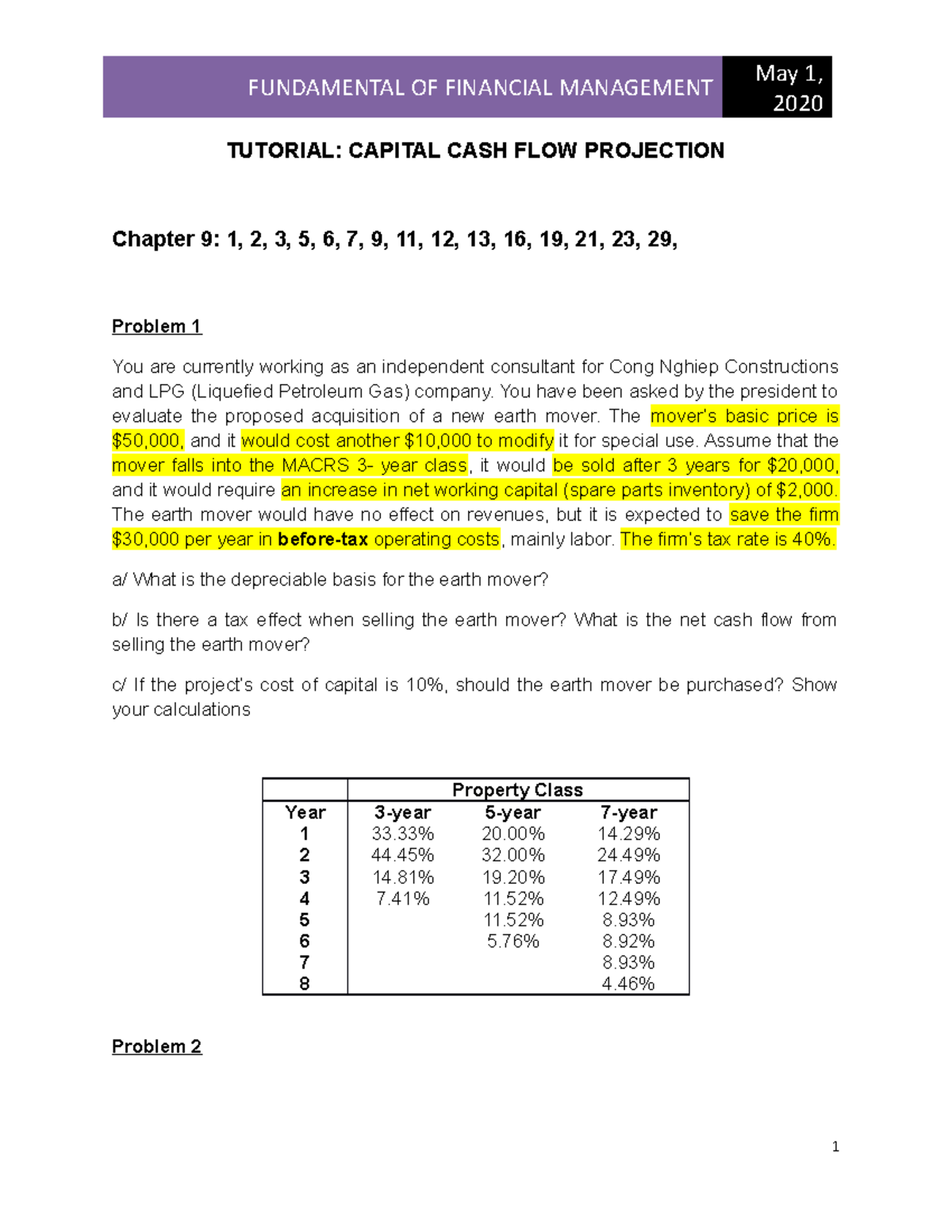 5. Tutorial Capital Budgeting-Update - FUNDAMENTAL OF FINANCIAL ...