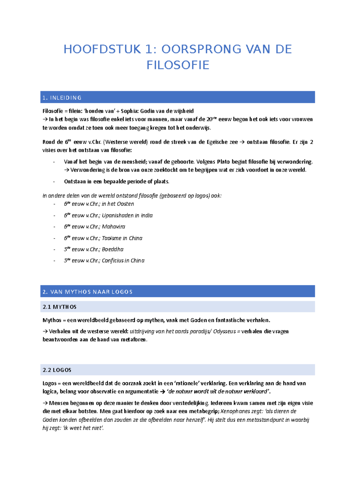 Samenvatting Filosofie - HOOFDSTUK 1: OORSPRONG VAN DE FILOSOFIE 1 ...