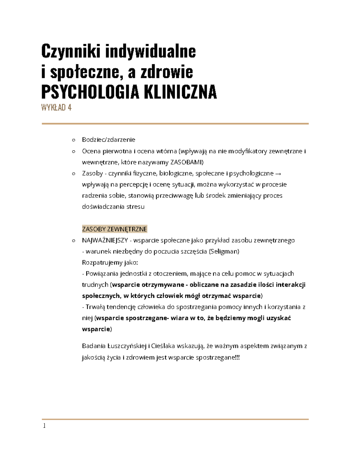 W4 Kliniczna - Shwj - Czynniki Indywidualne I Społeczne, A Zdrowie ...