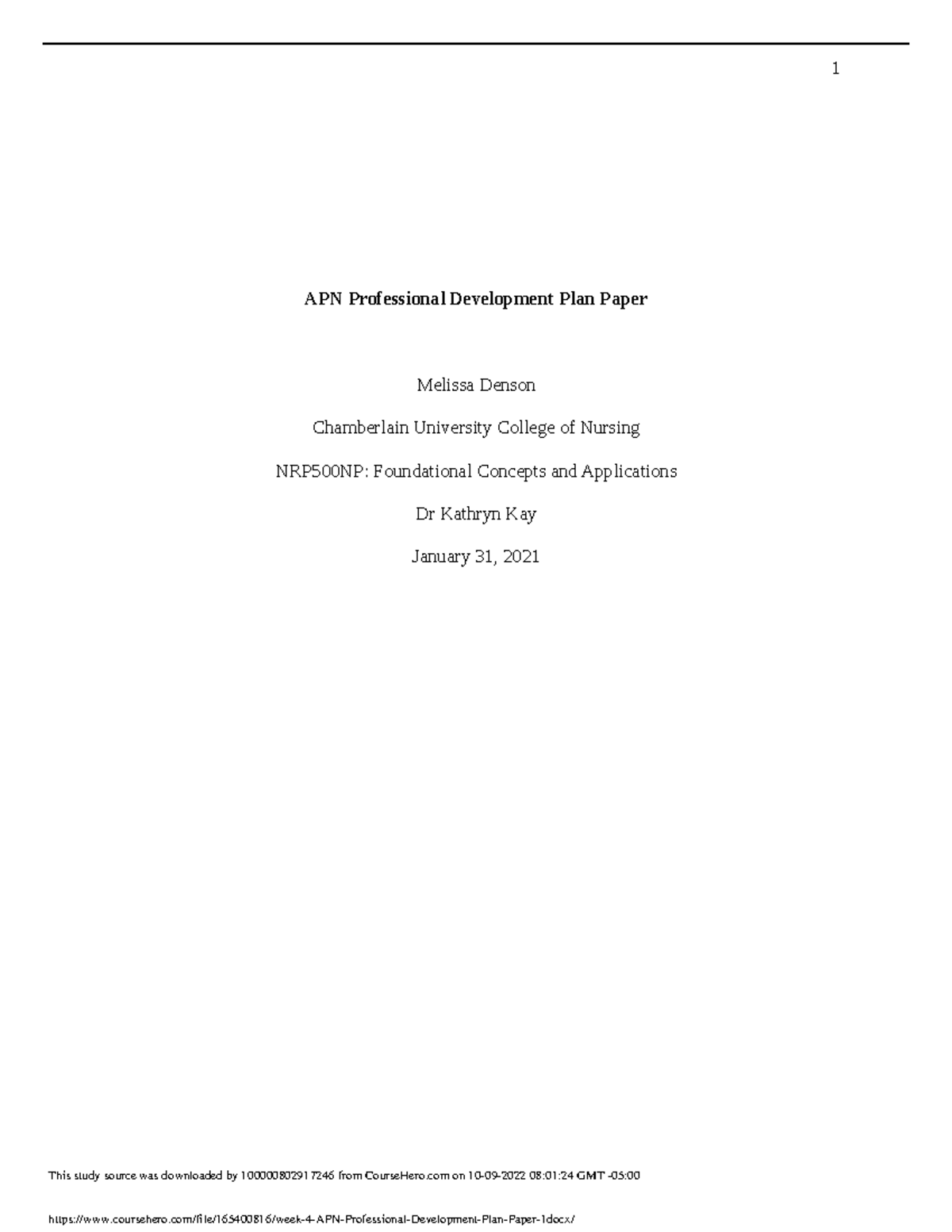 Week 4 APN Professional Development Plan Paper 1 APN Professional Development Plan Paper