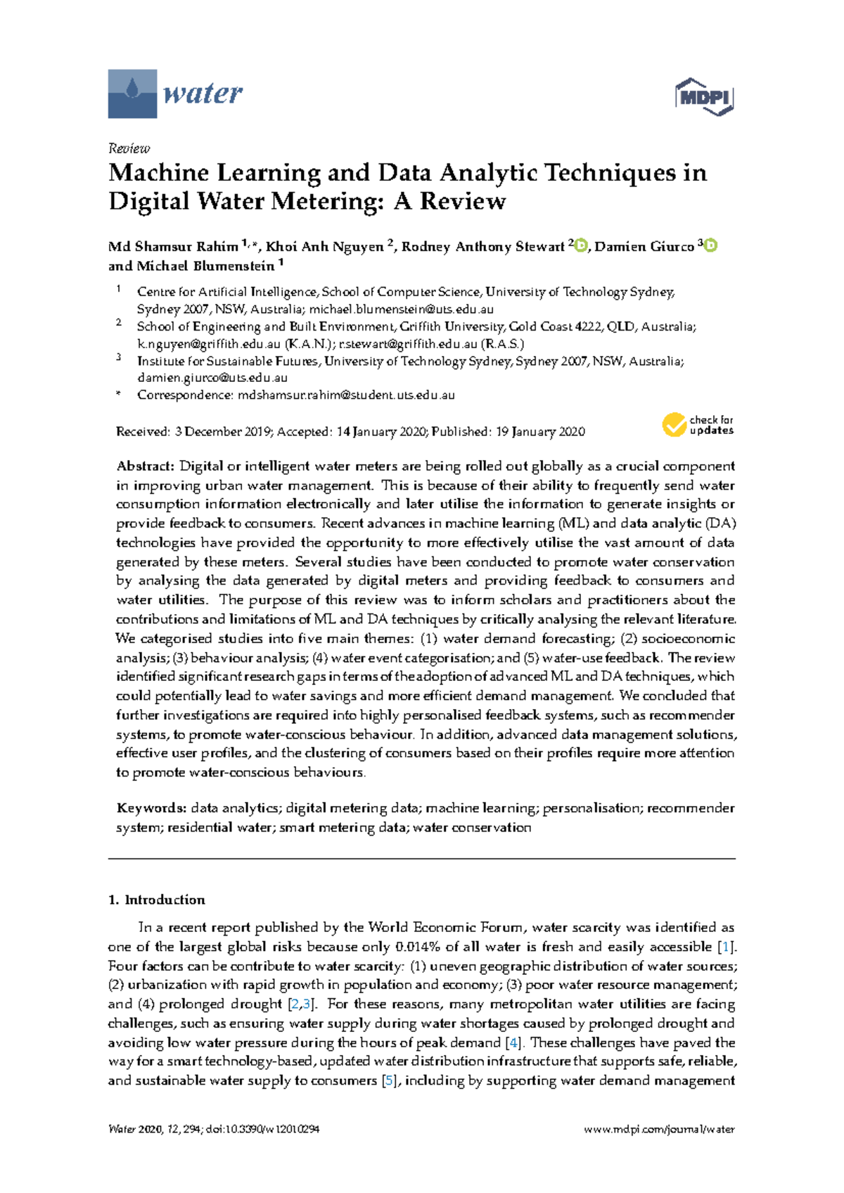 Water 12 00294 v2 - water Review Machine Learning and Data Analytic ...