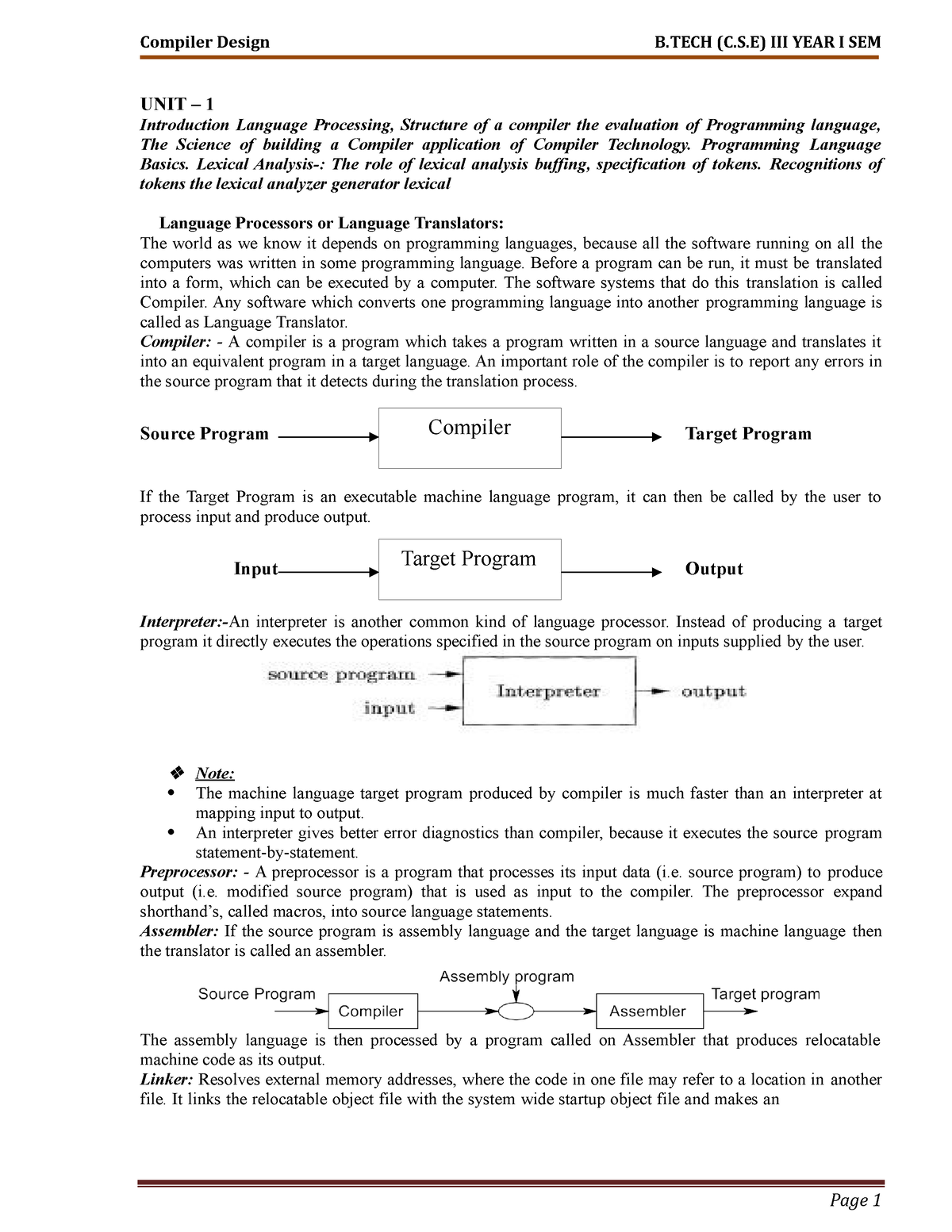 3-1 Compiler Design - Compiler Design B (C.S) III YEAR I SEM Page 1 ...