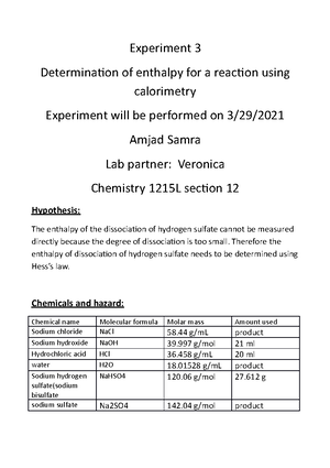 PRE LAB 4 - Pre Lab Report For Atomic And Molecular Spectroscopy ...