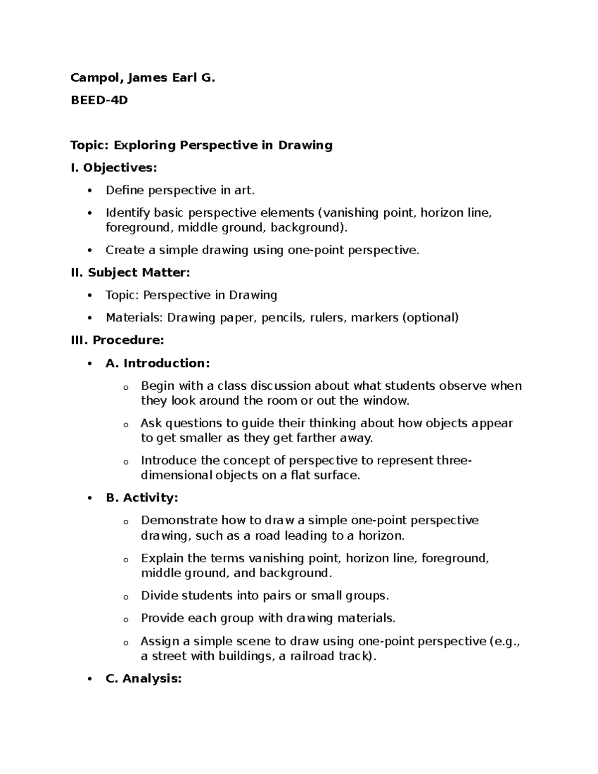 Lesson plan 4 - Campol, James Earl G. BEED-4D Topic: Exploring ...