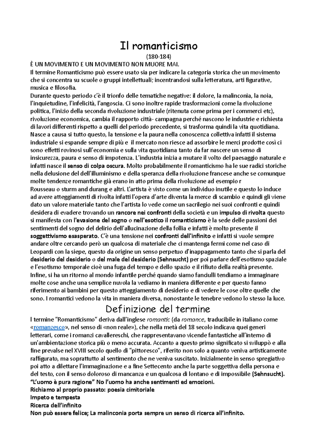 Il romanticismo Il romanticismo (180184) È UN MOVIMENTO E UN