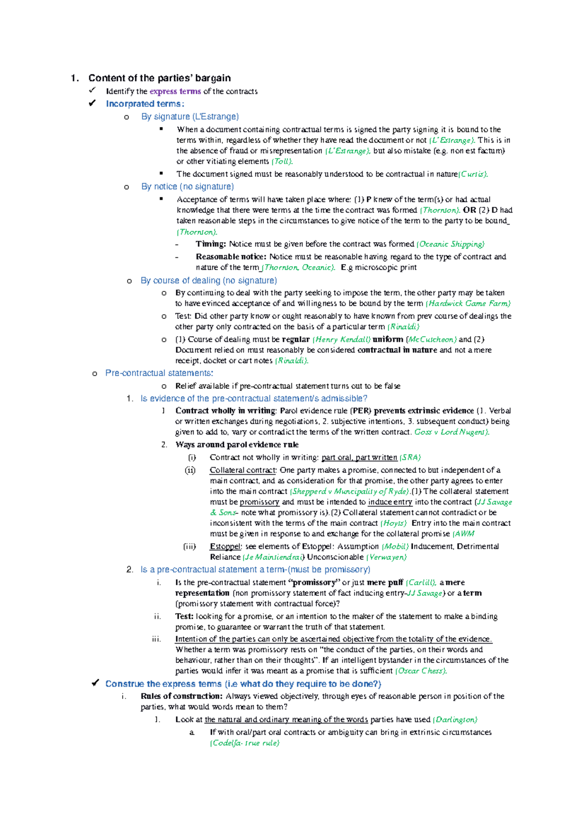 Contracts scaffold 1. Content of the parties’ bargain Identify the